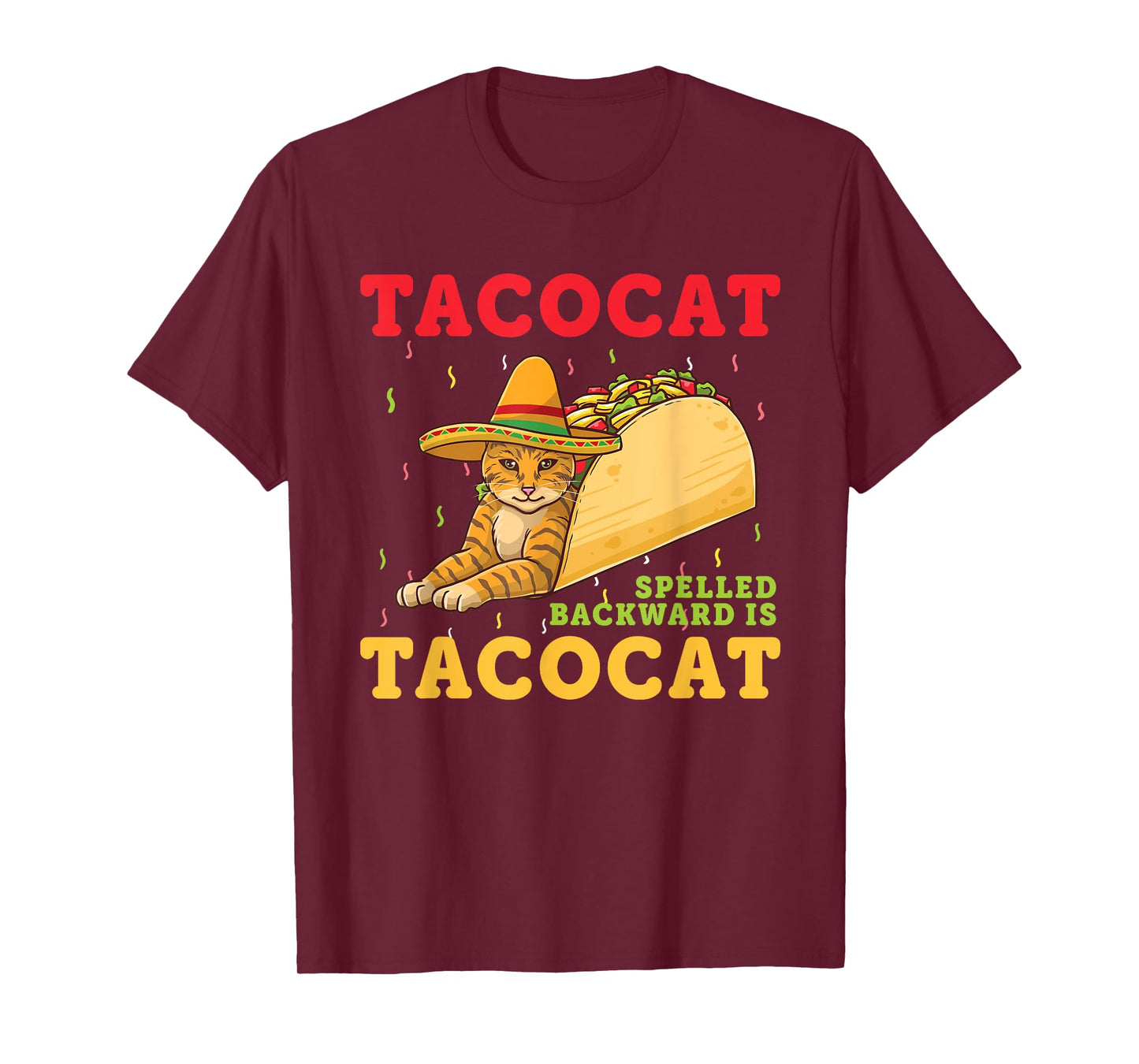 Tacocat Spelled Backwards Tacos and Cats Cinco De Mayo Cat T-Shirt for Men Women Girls Kids