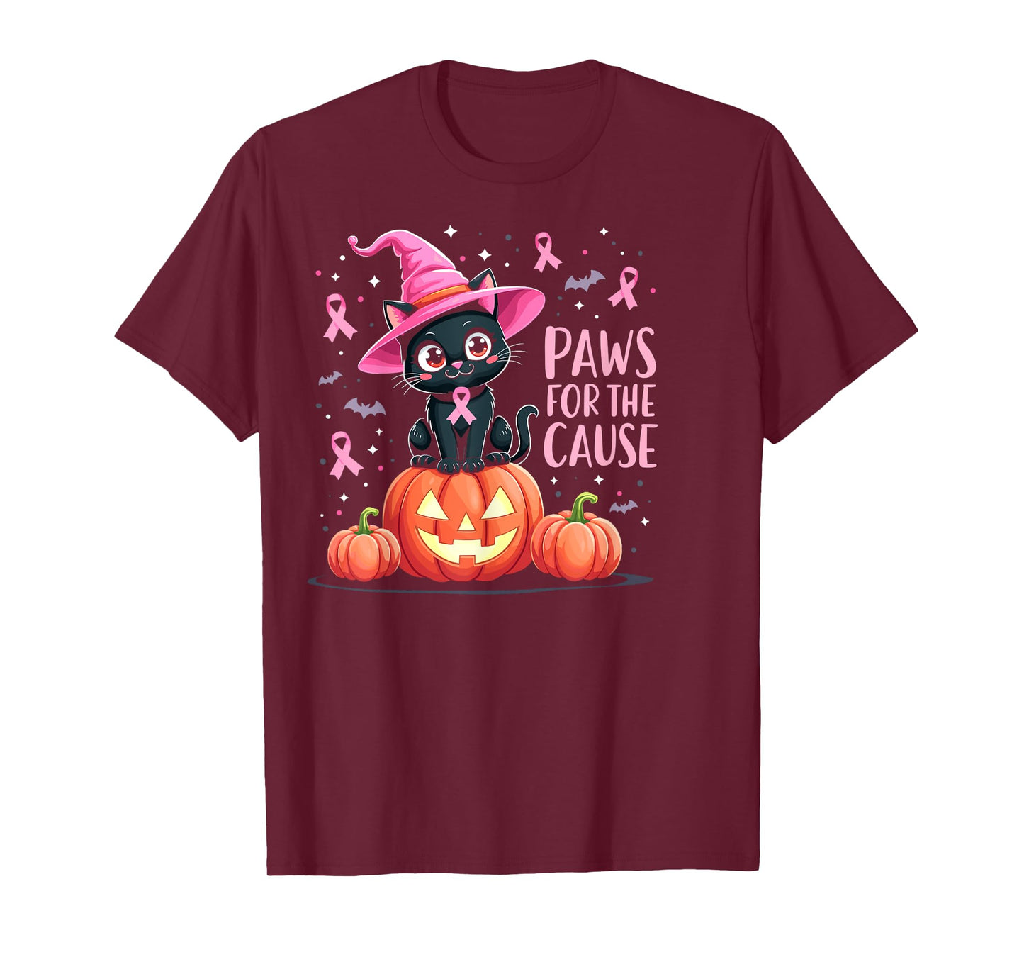Paws For The Cause Breast Cancer Awareness Halloween Black T-Shirt