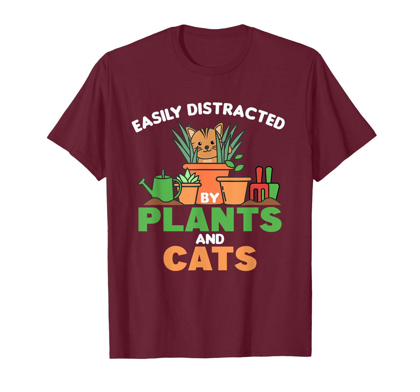 Easily Distracted By Plants And Cats Cute Cat With Flowers Men Women Kids T-Shirt
