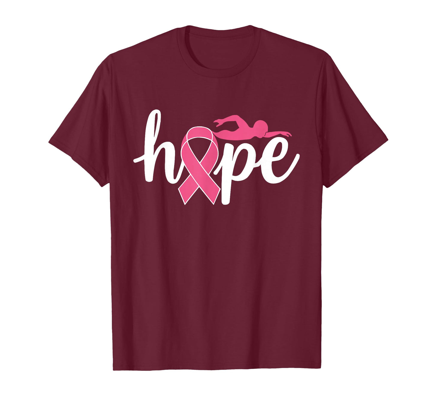 Swimming Breast Cancer Awareness Month Pink Ribbon T-Shirt