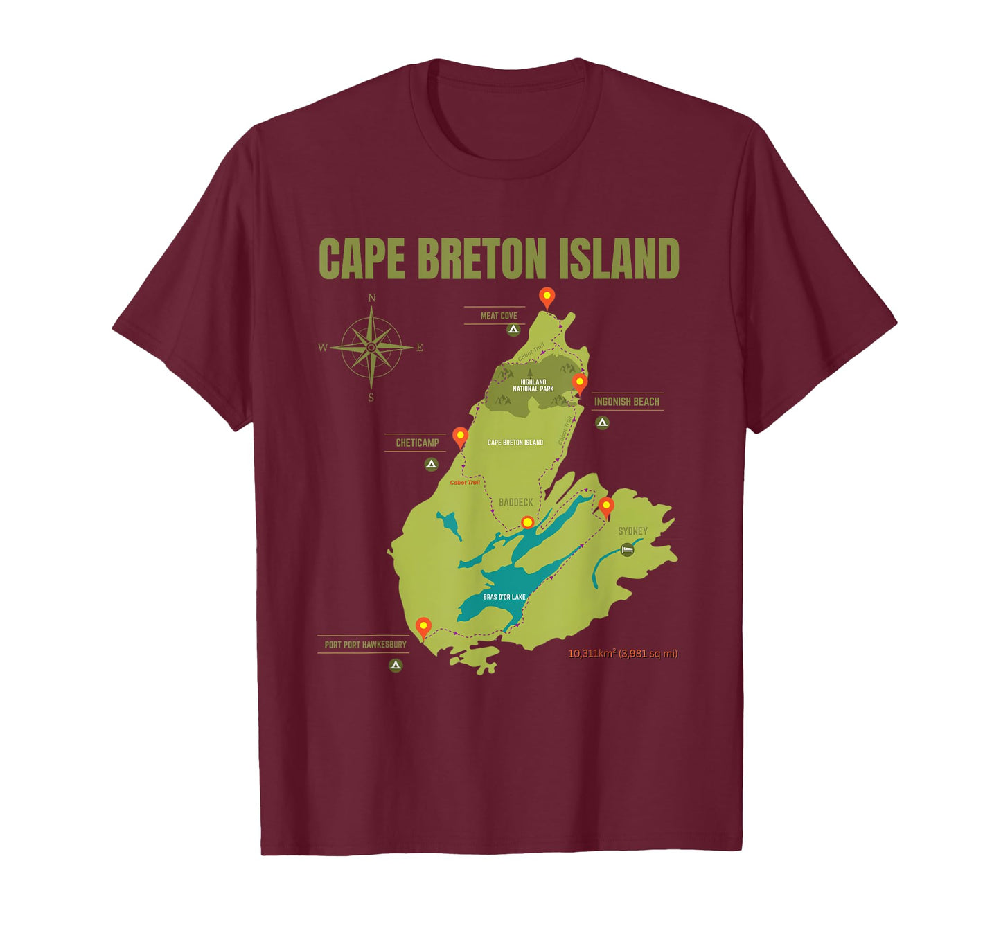 Cape Breton Island, Nova scotia canada - map with locations T-Shirt