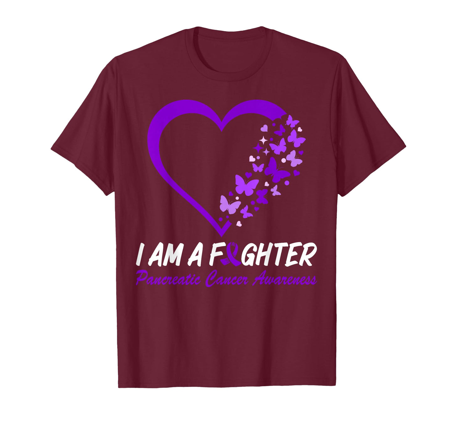 I Am A Fighter Pancreatic Cancer Awareness Purple Ribbon T-Shirt