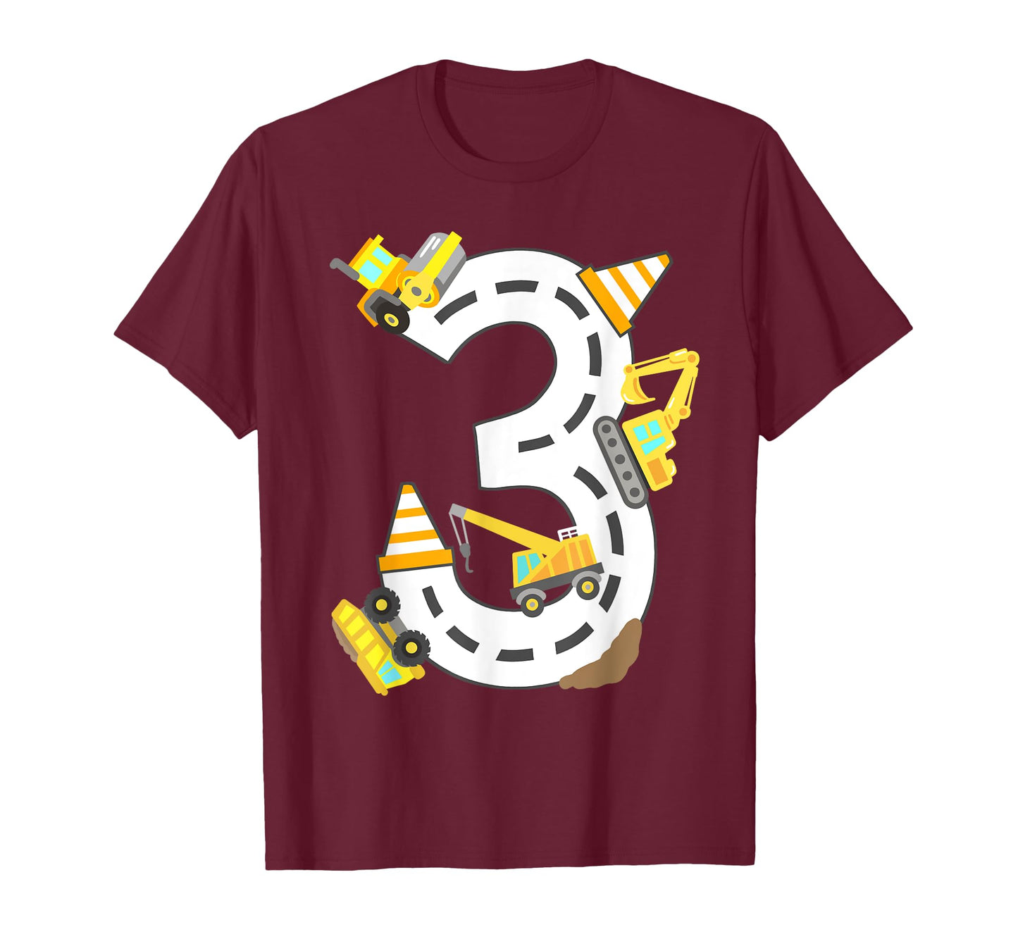 3rd Construction Birthday Party Excavator Boys 3 Years Old T-Shirt