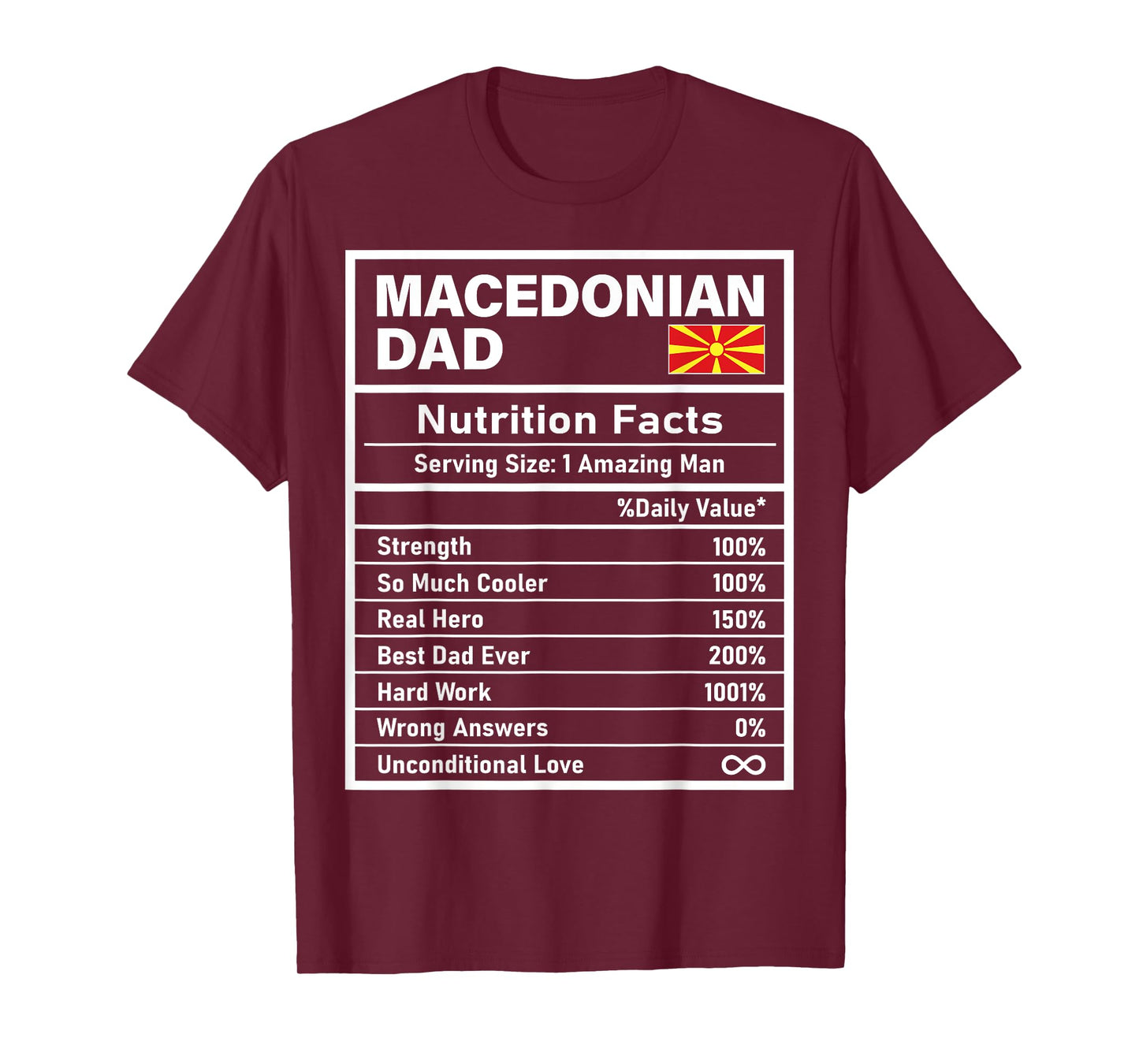 Macedonian Dad Nutrition Facts Father's Day National Pride T-Shirt