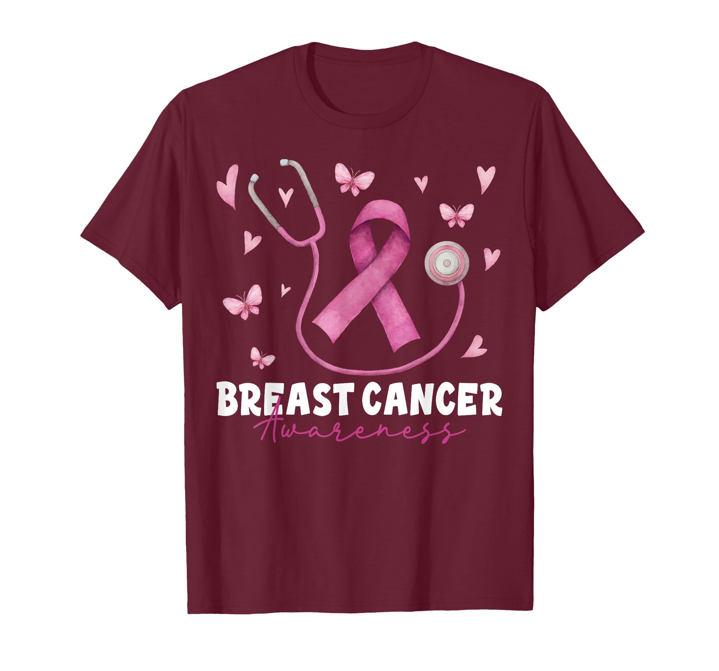 Breast Cancer Awareness Pink Stethoscope Nurse Medical Women T-Shirt