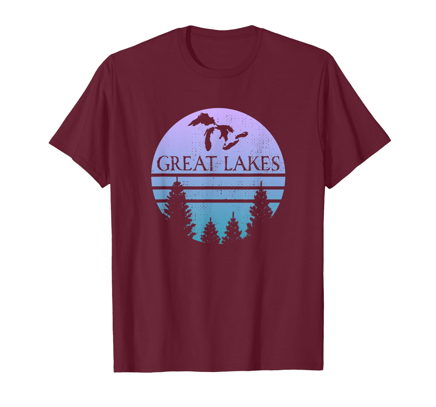 Great Lakes of Michigan Lakes Silhouette Trees T-Shirt