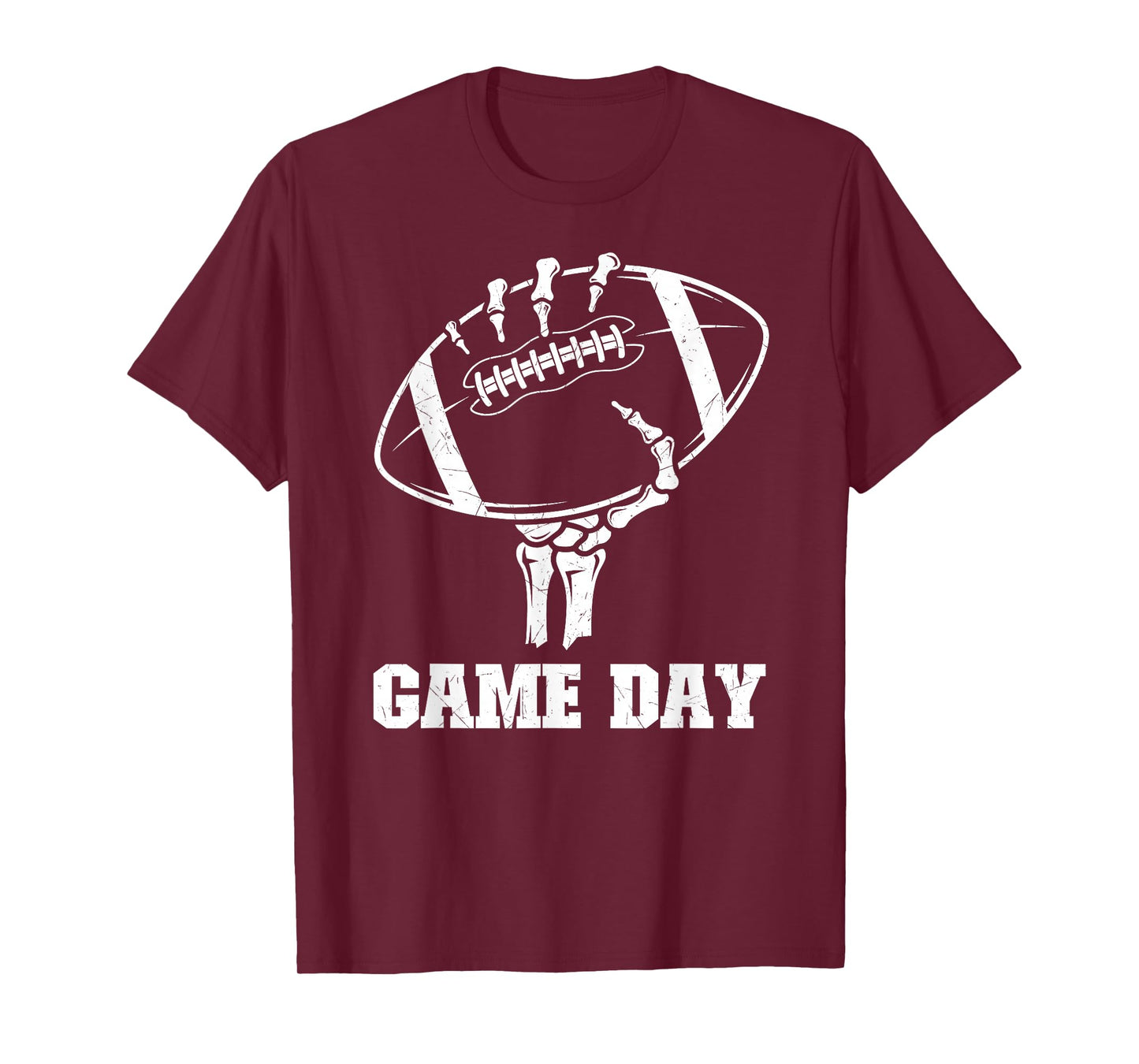 Game Day Skeleton Hand Holding Football Halloween Sports Fan T-Shirt