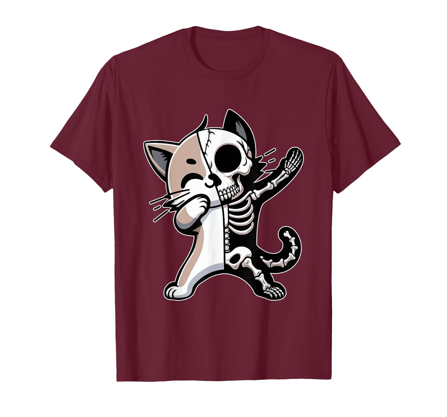 Dabbing Cat Half Skeleton Halloween Costume Owner Lover T-Shirt