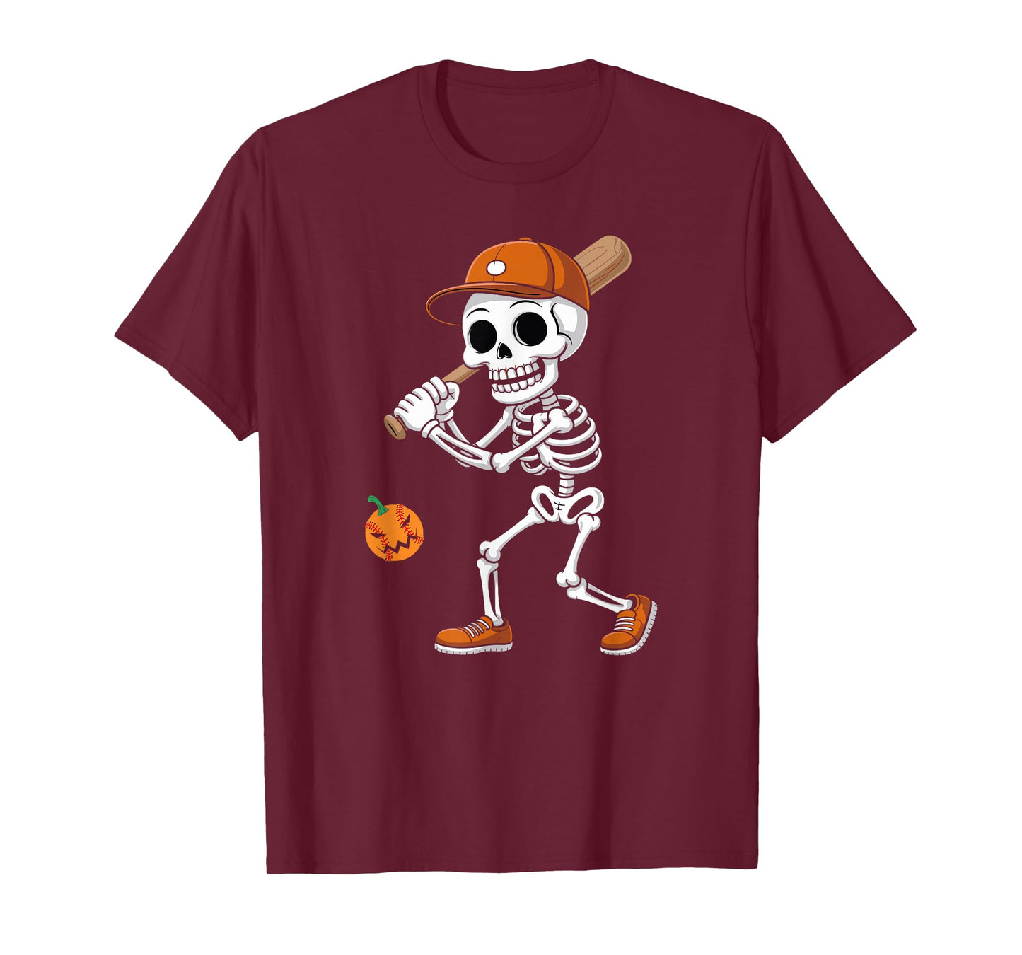 Baseball Pumpkin Funny Skeleton Baseball Halloween Costume T-Shirt
