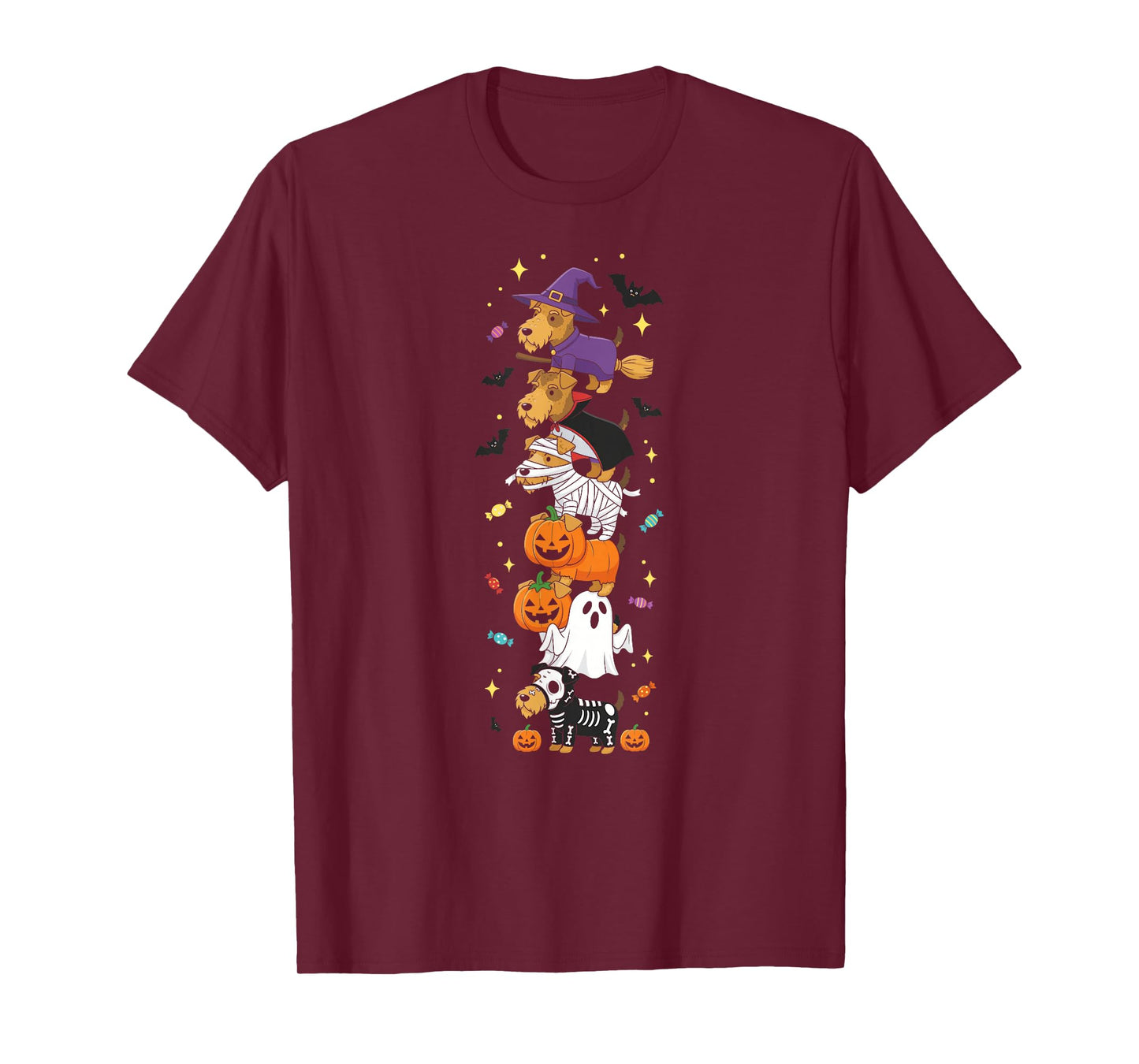 Airedale Terrier Dog Witch Ghost Halloween Kids Mens Womens T-Shirt