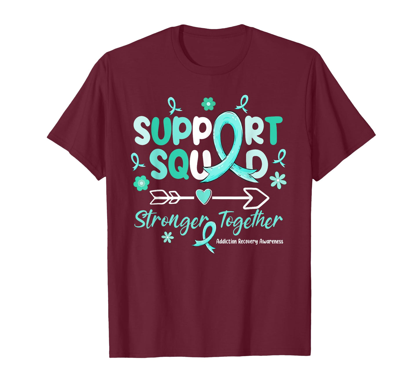 Groovy Support Squad Teal Ribbon Addiction Recovery T-Shirt