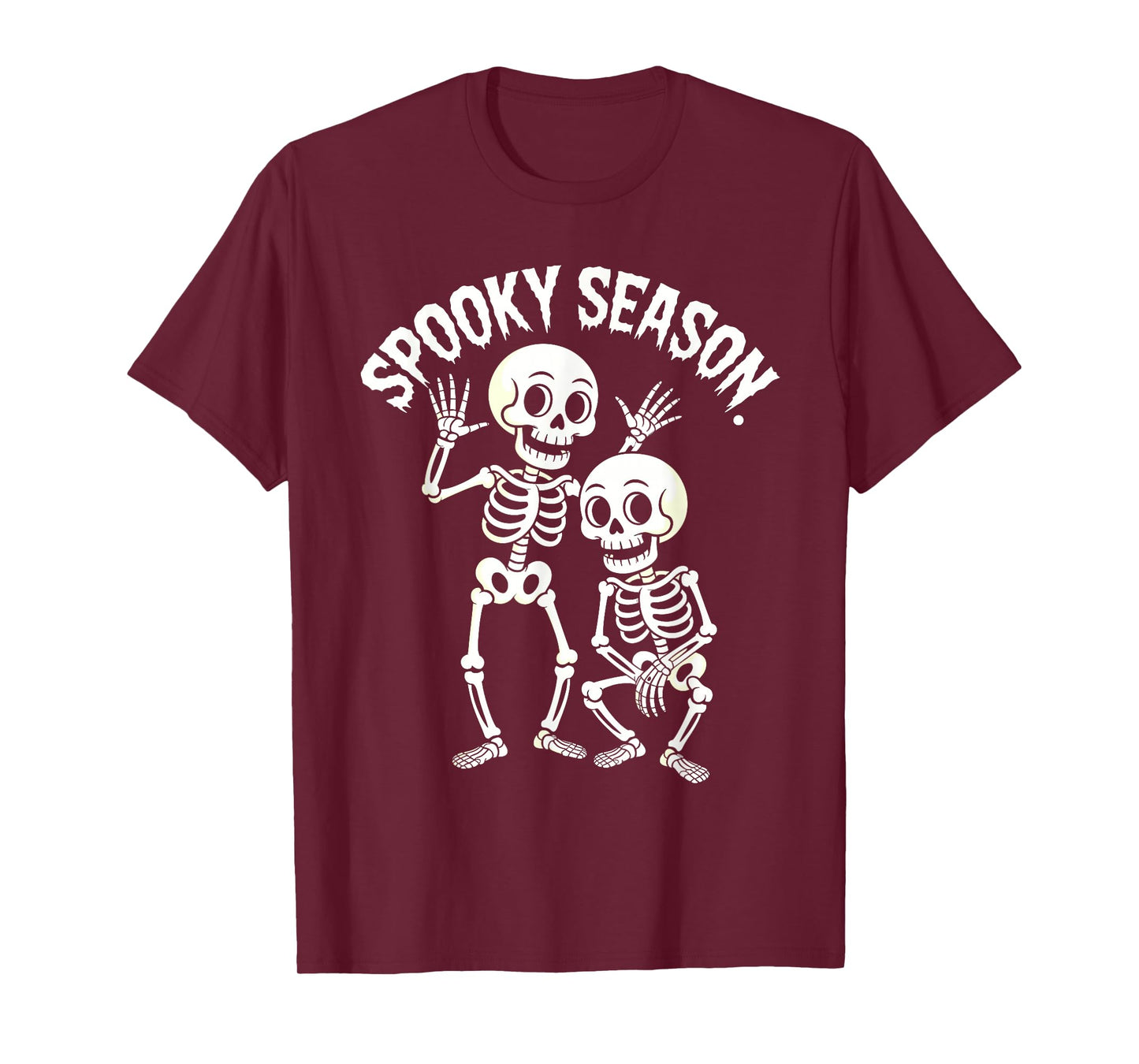 Spooky Season Skeleton Duo Jagged Bones Cartoon Artwork T-Shirt
