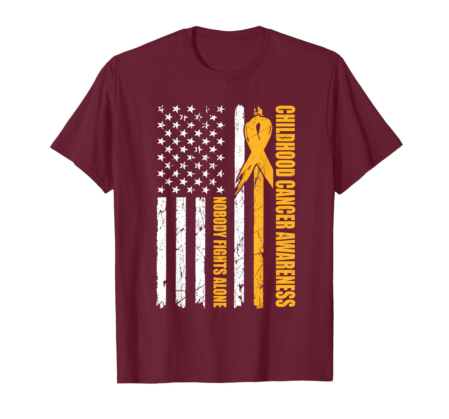 Childhood Cancer Awareness USA Flag Gold Ribbon Dad Mens T-Shirt