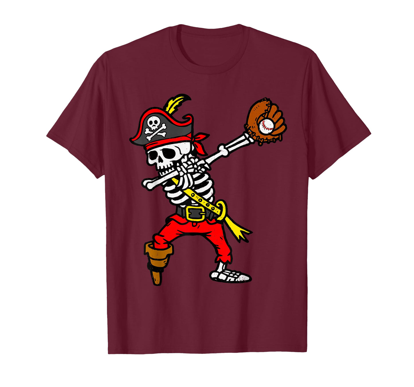 Dabbing Skeleton Pirate Baseball Dab Halloween Boy Teen Kid T-Shirt