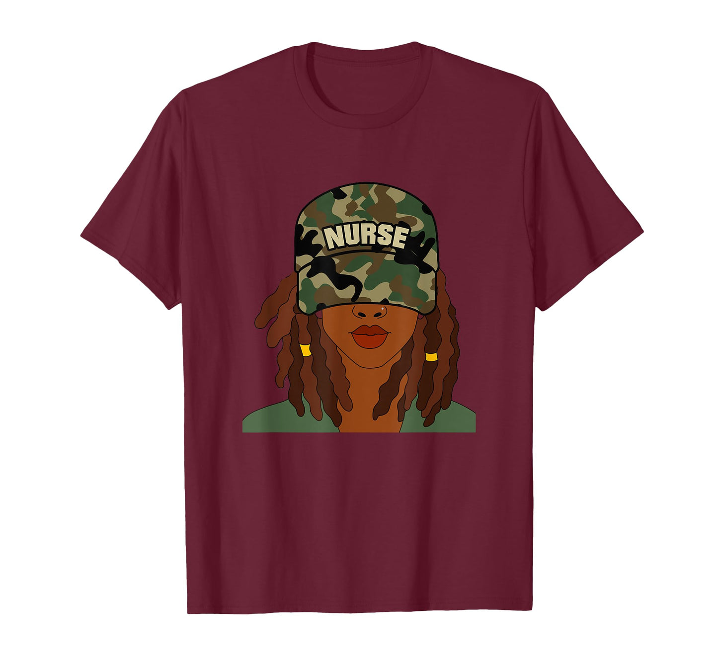 African American Nurse LPN Camo Camouflage Hat Locs T-Shirt