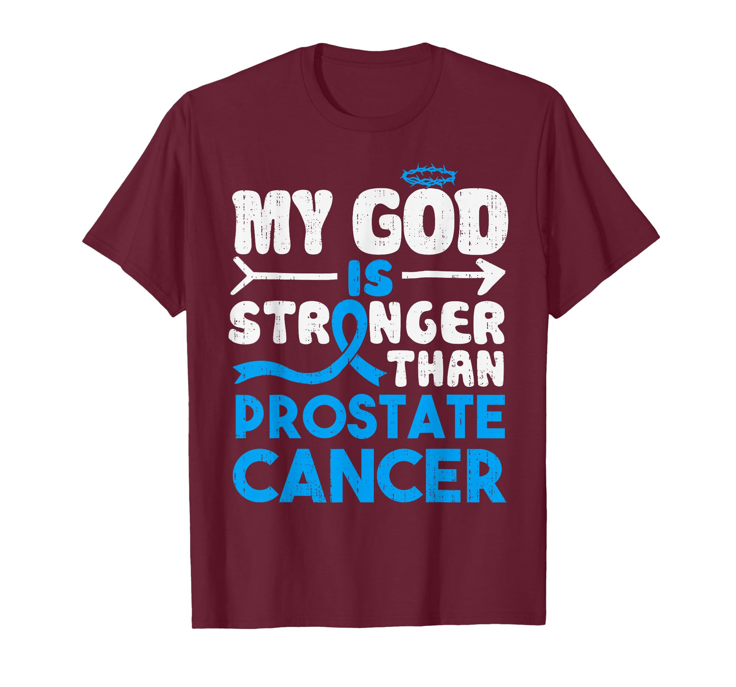 God Stronger Prostate Cancer Awareness Ribbon Light Blue T-Shirt