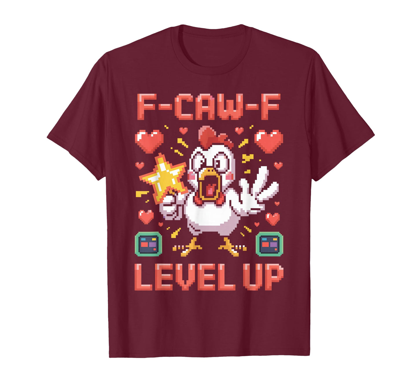 F-Caw-F Funny Chicken Pixel Art Retro Gaming F Caw F Meme T-Shirt