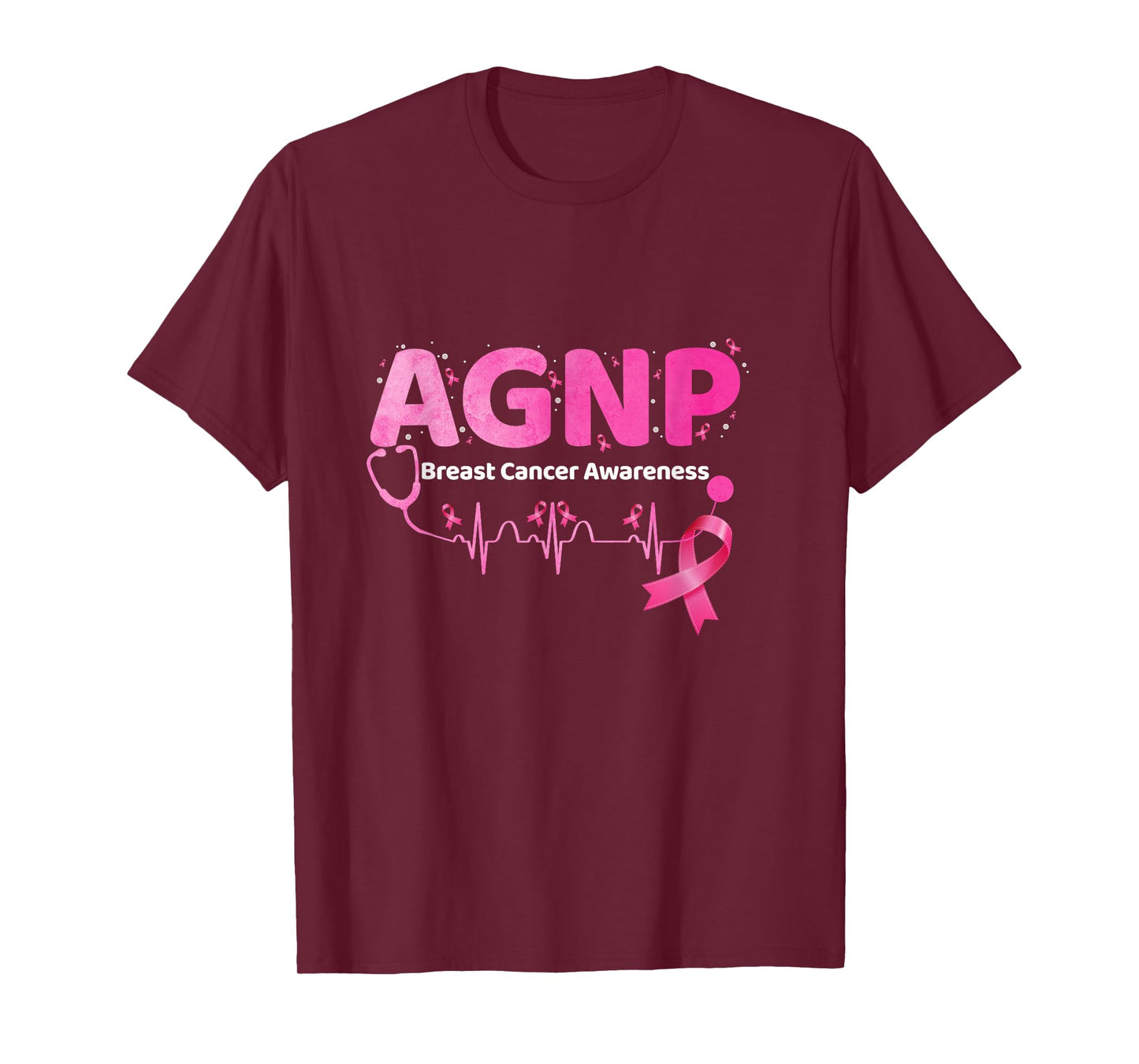 AGNP Breast Cancer Awareness Heartbeat Pink Ribbon Nurse T-Shirt