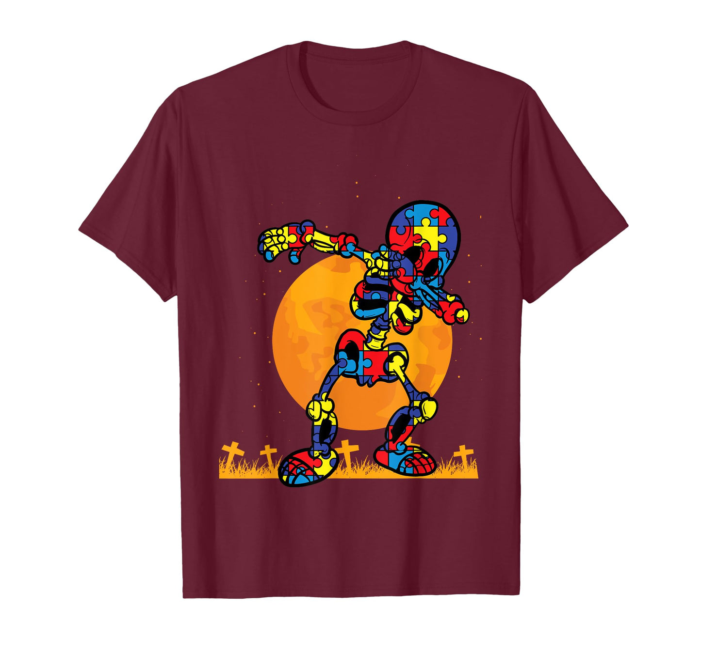 Autism Puzzle Dabbing Skeleton Autism Awareness Halloween T-Shirt