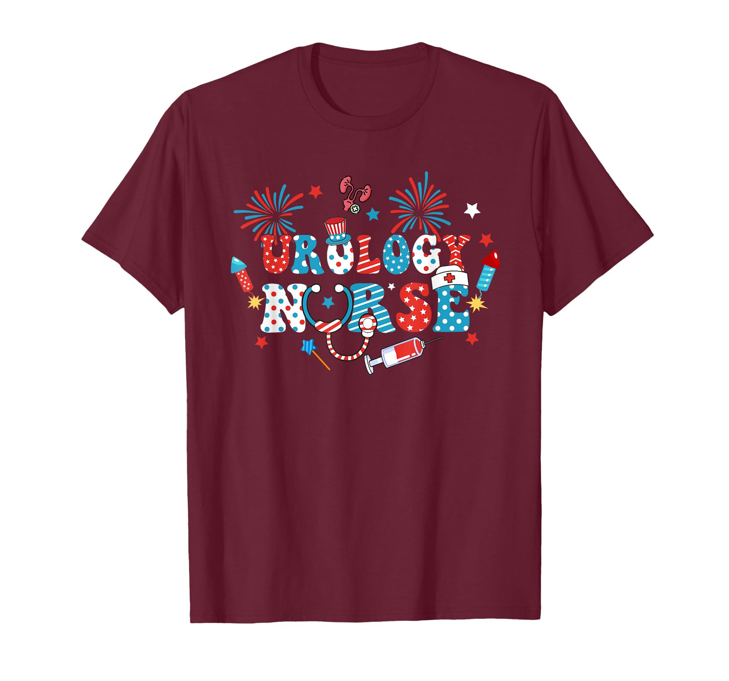 America USA Fireworks Urology Nurse Happy 4th Of July Women Men T-Shirt