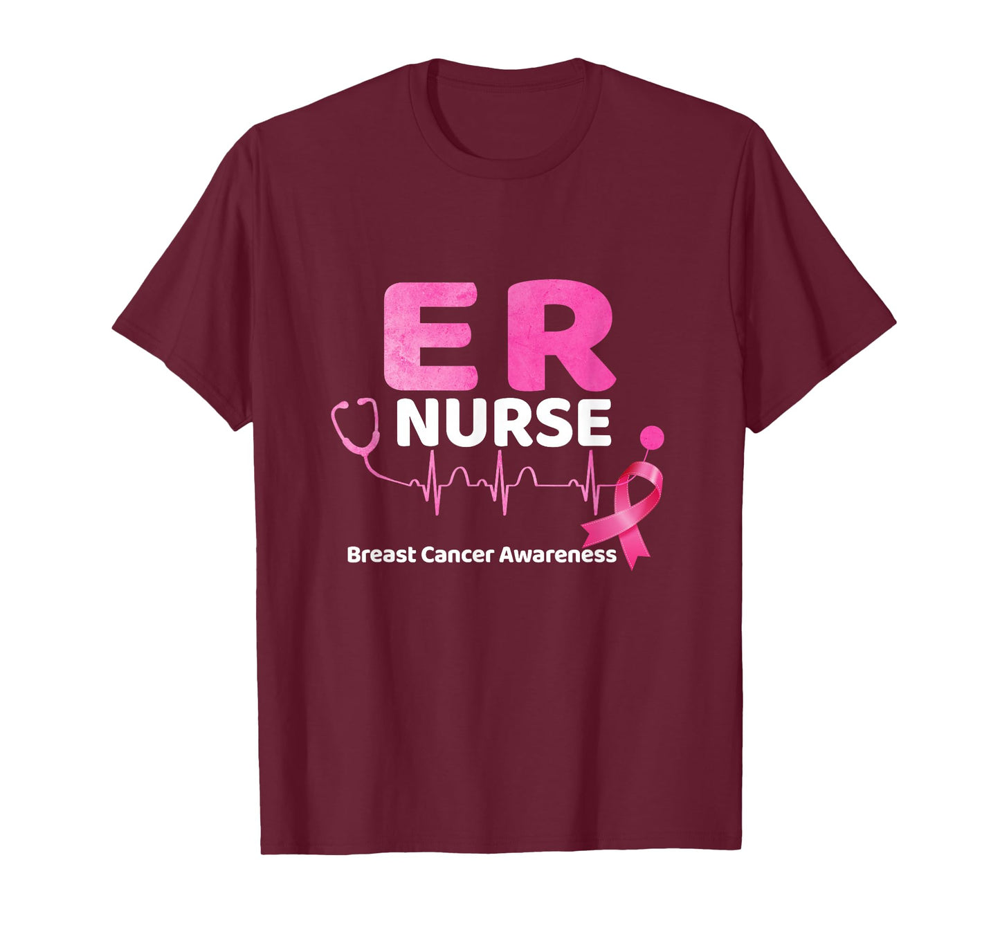 ER Nurse Breast Cancer Awareness Heartbeat Pink Ribbon T-Shirt