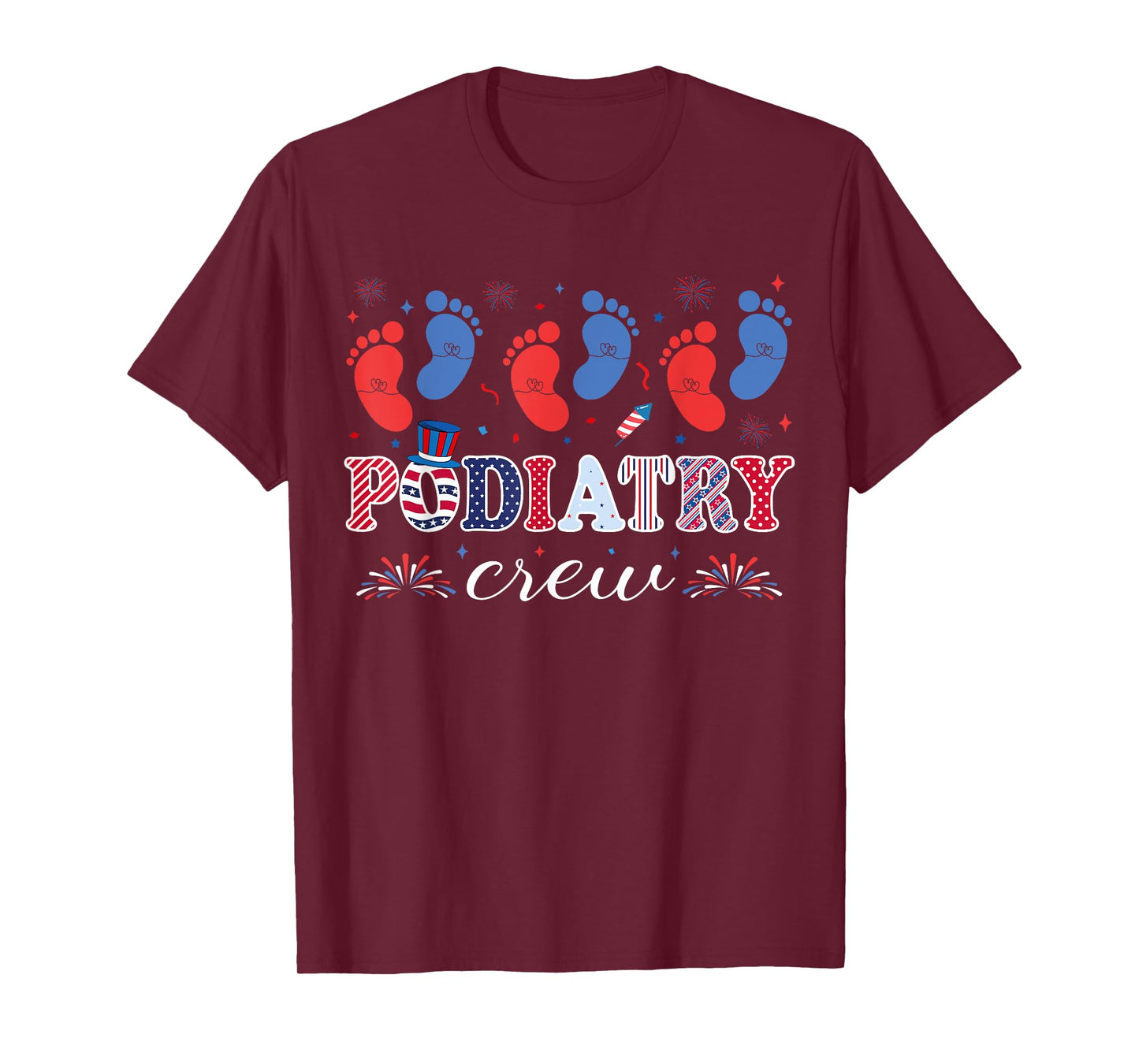 Podiatry Crew Footprint Podiatrist Fireworks 4th Of July T-Shirt