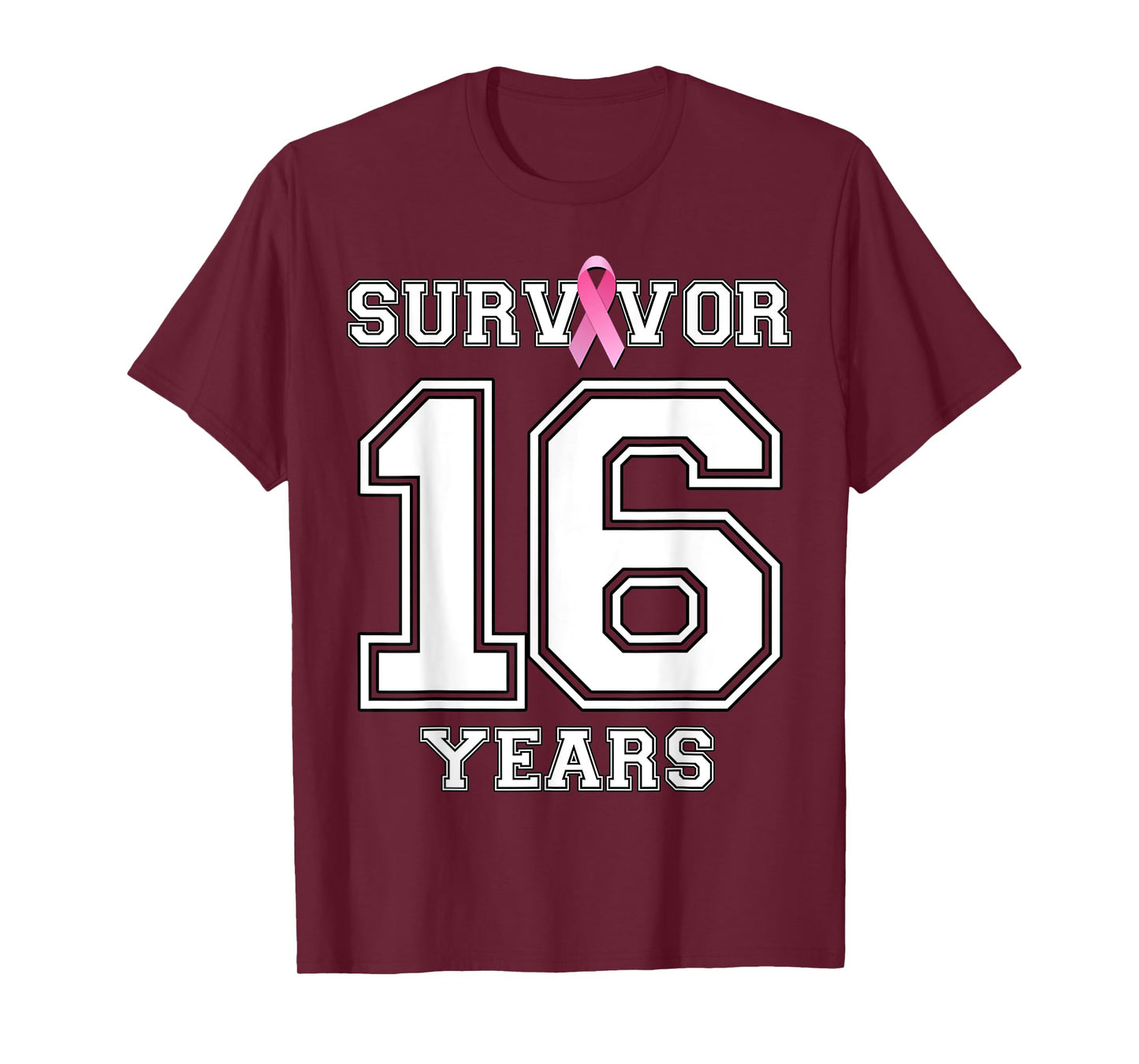 16 Years Breast Cancer Survivor Gifts For Women Pink Ribbon T-Shirt