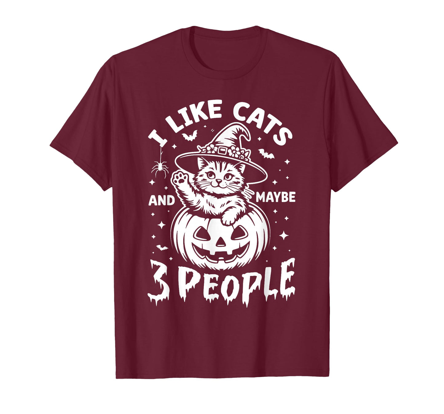 I Like Cats and Maybe 3 People, Cat Witch Halloween Pumpkin T-Shirt