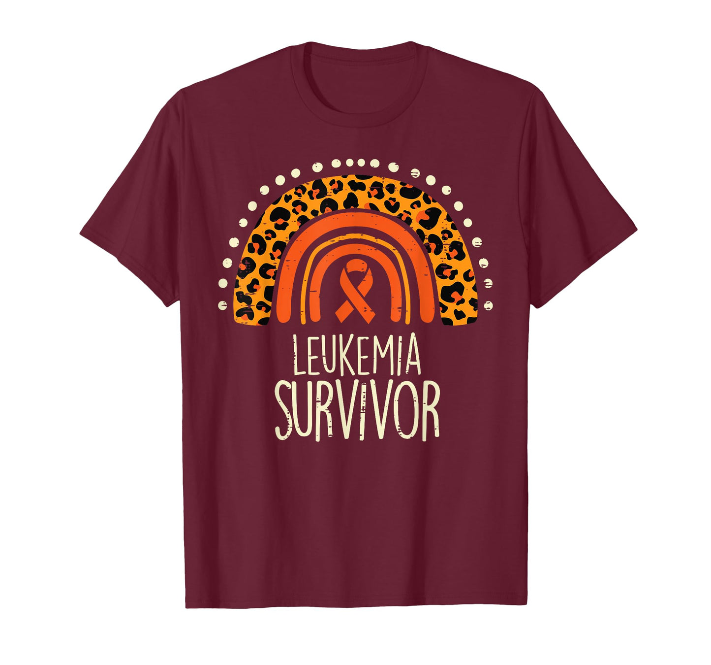Leopard Rainbow Orange Ribbon Survivor Leukemia Awareness T-Shirt