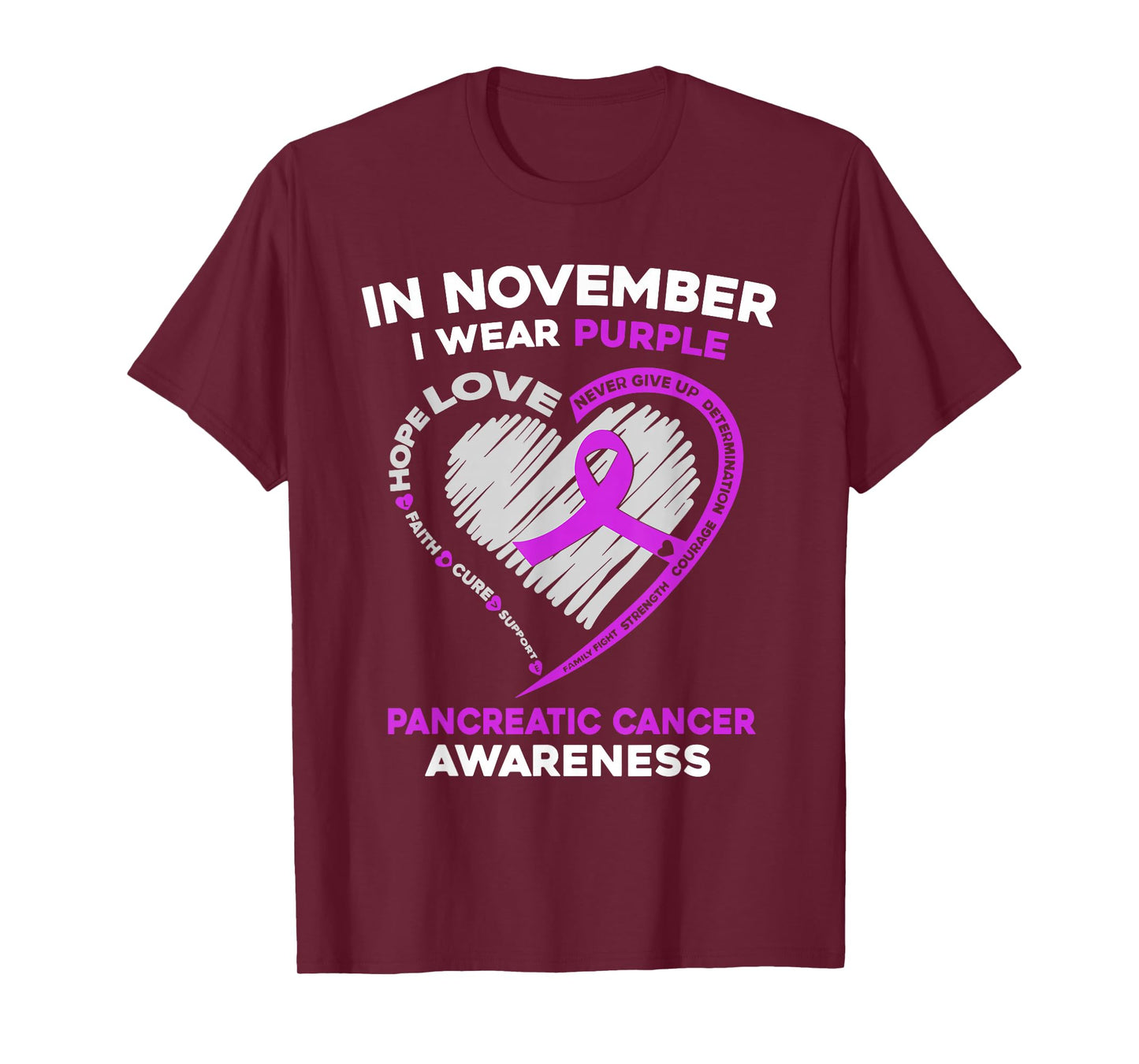 In November We Wear Purple Heart Pancreatic Cancer Awareness T-Shirt