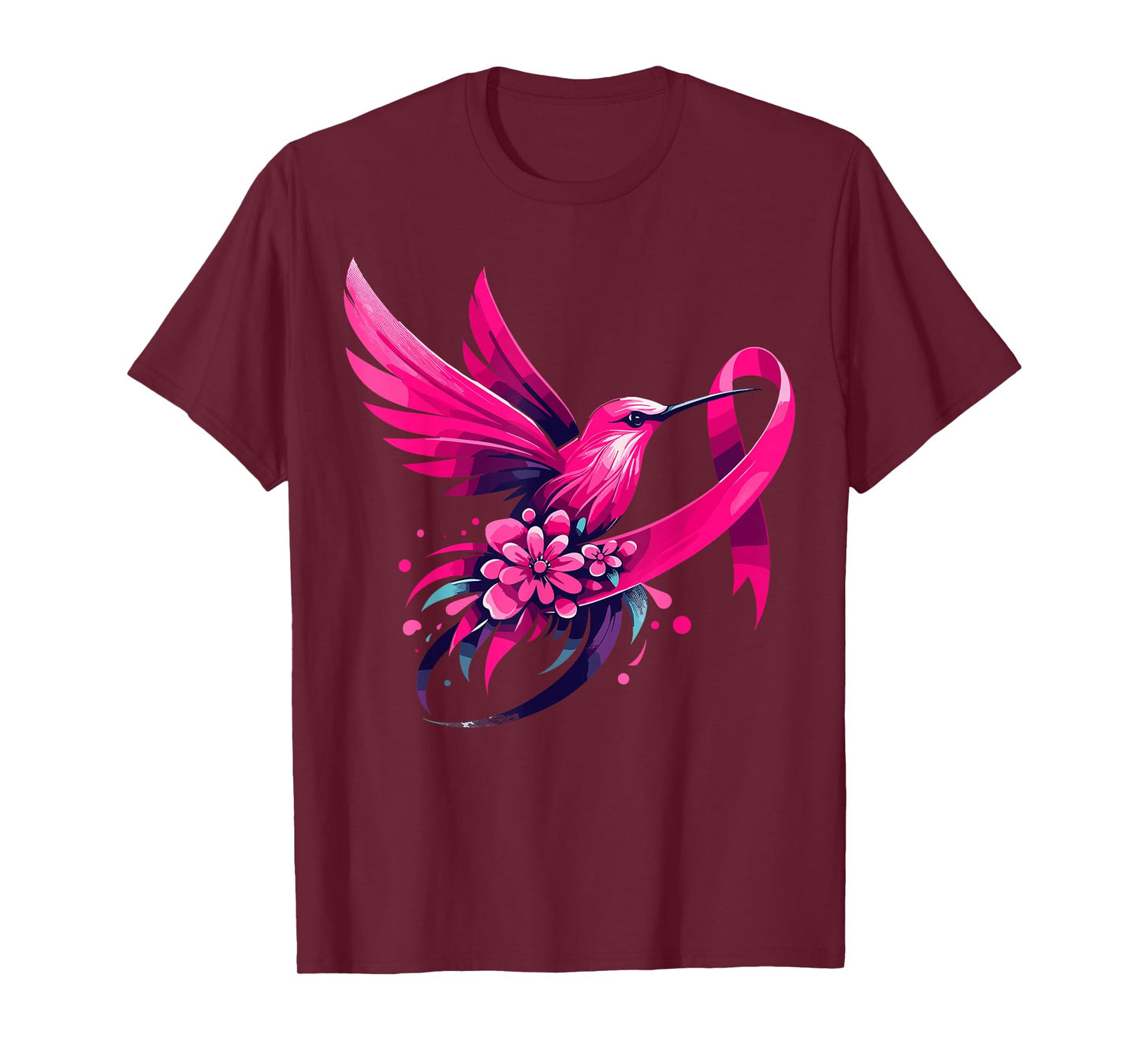 Hummingbird Flower Pink Ribbon Breast Cancer Awareness T-Shirt