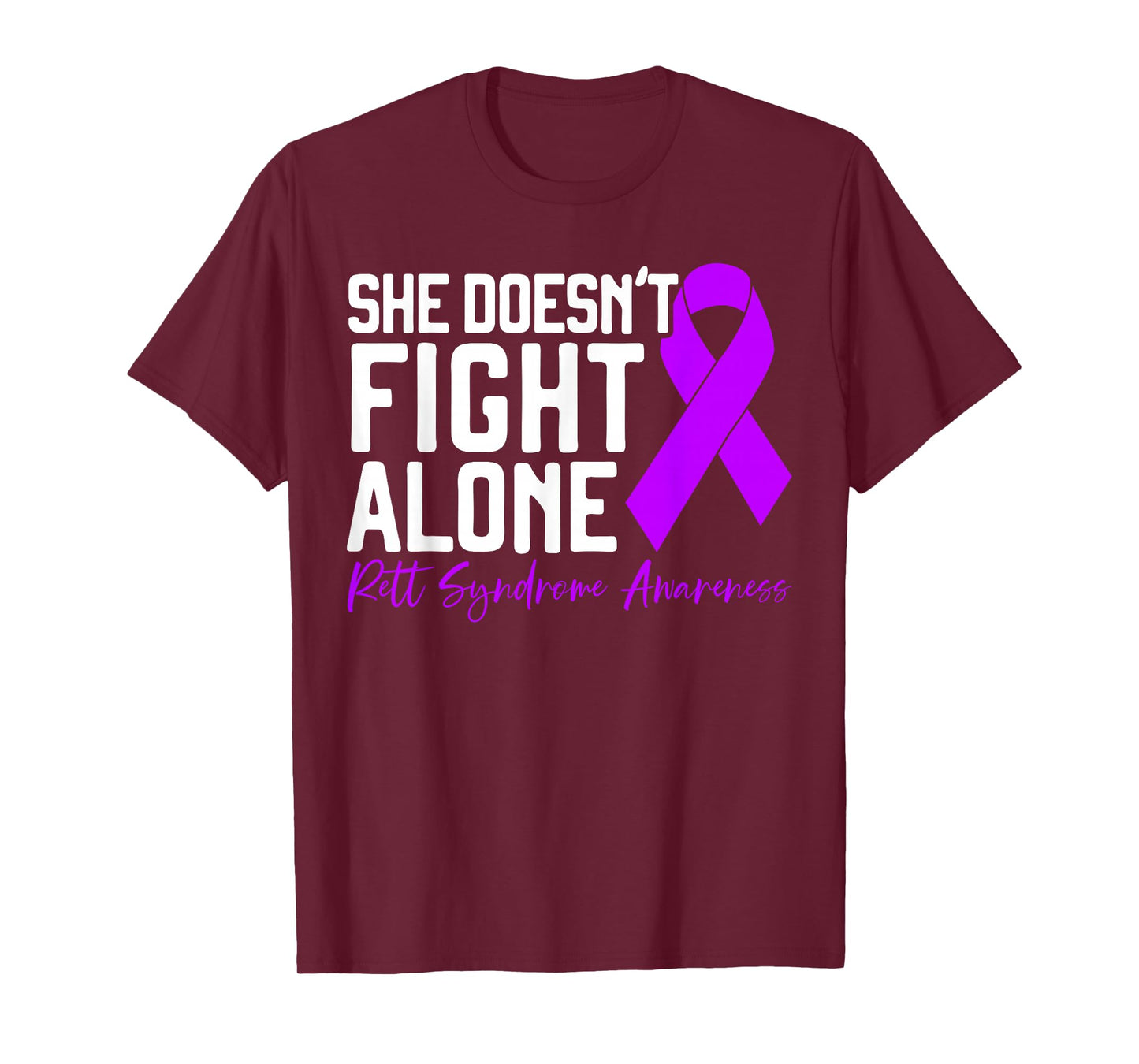 Rett Syndrome Awareness SteMi Apparel She Doesn't Fight Alone T-Shirt, Unisex-Adults, Black, Short Sleeve, Small