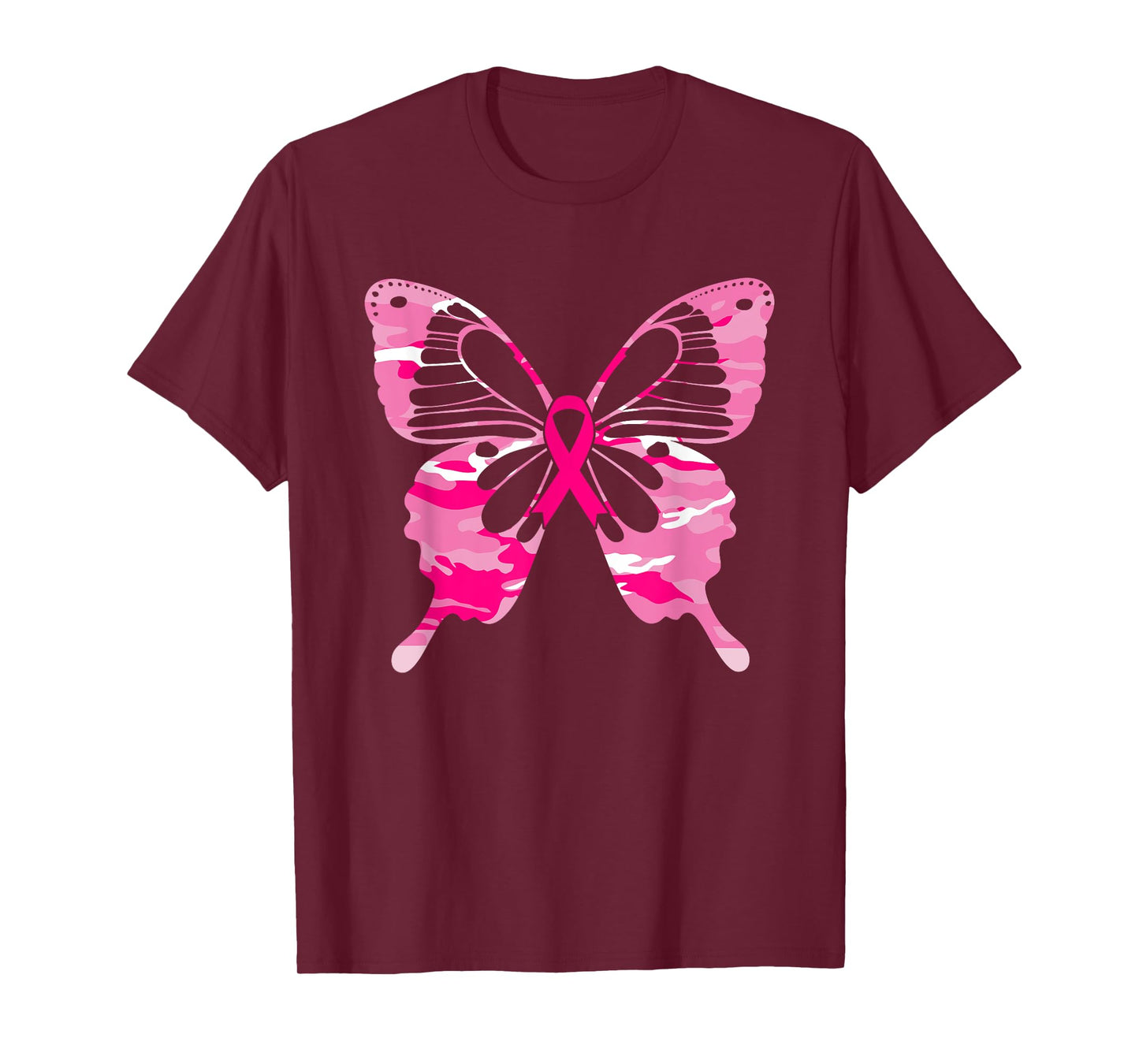 Camouflage Butterfly Pink Ribbon Breast Cancer Awareness T-Shirt