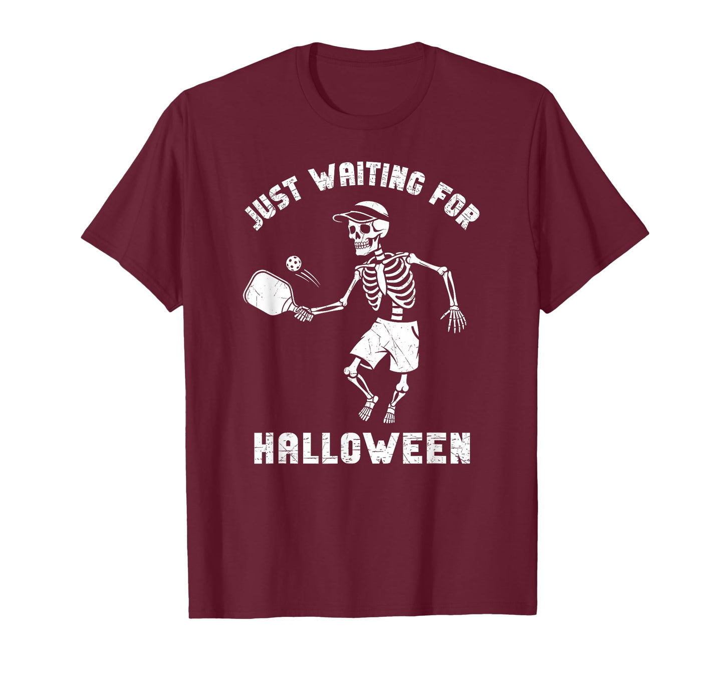 Just Waiting for Halloween Skeleton Pickle Ball Player T-Shirt