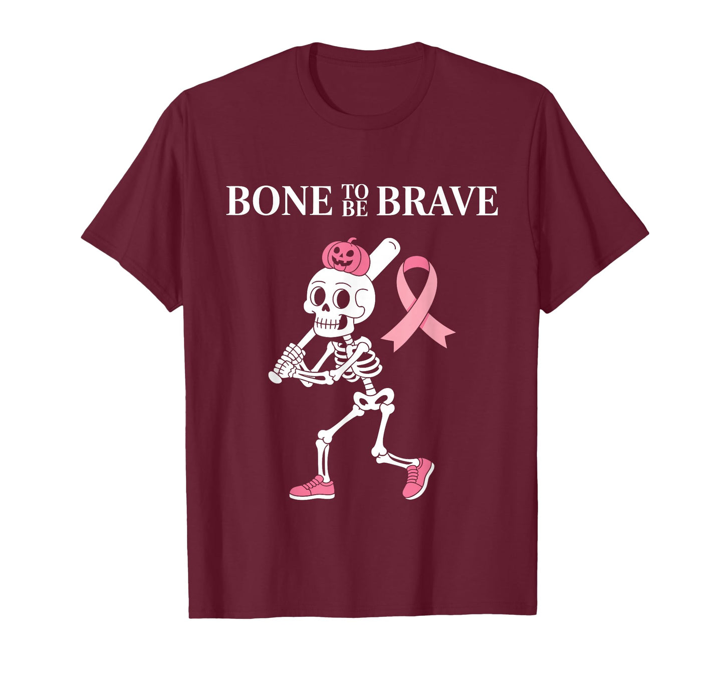 Baseball Skeleton Fighter Halloween Breast Cancer Awareness T-Shirt