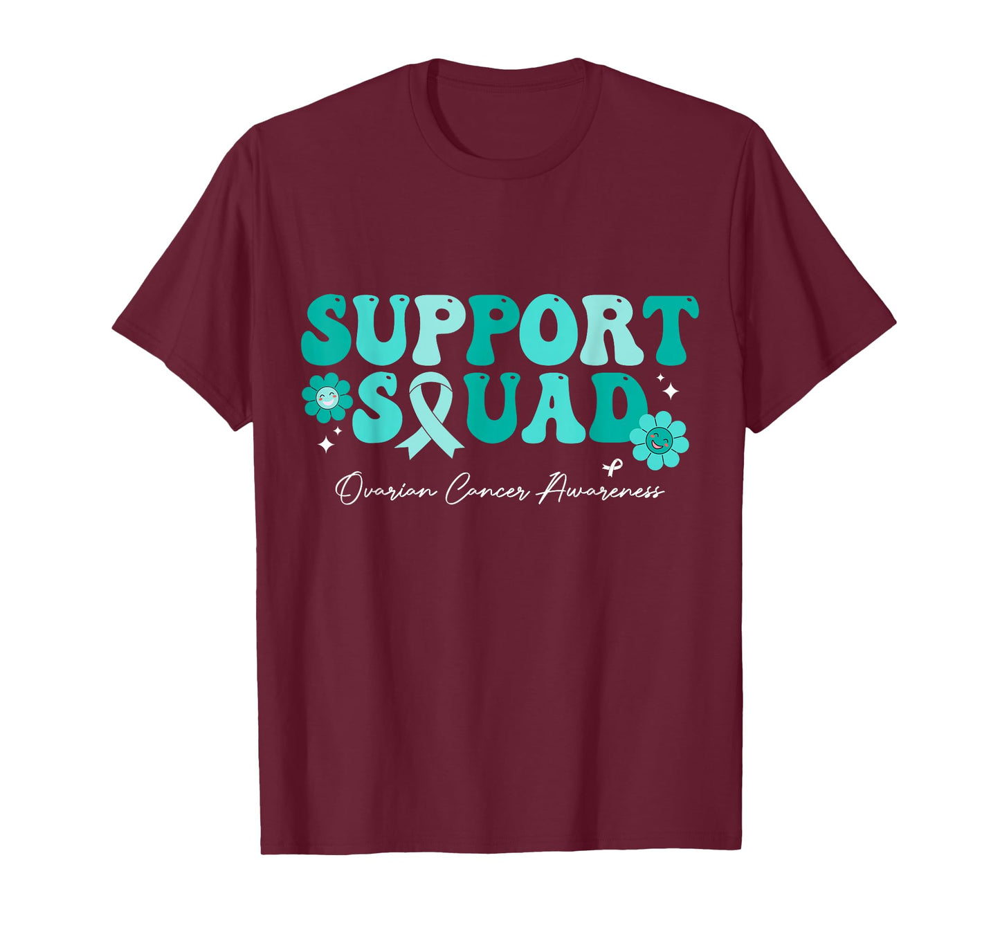 Groovy Support Squad Ovarian Cancer Awareness White Ribbon T-Shirt