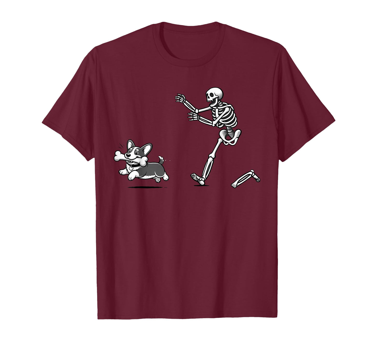Funny Halloween Skeleton Chasing Corgi Spooky Season T-Shirt