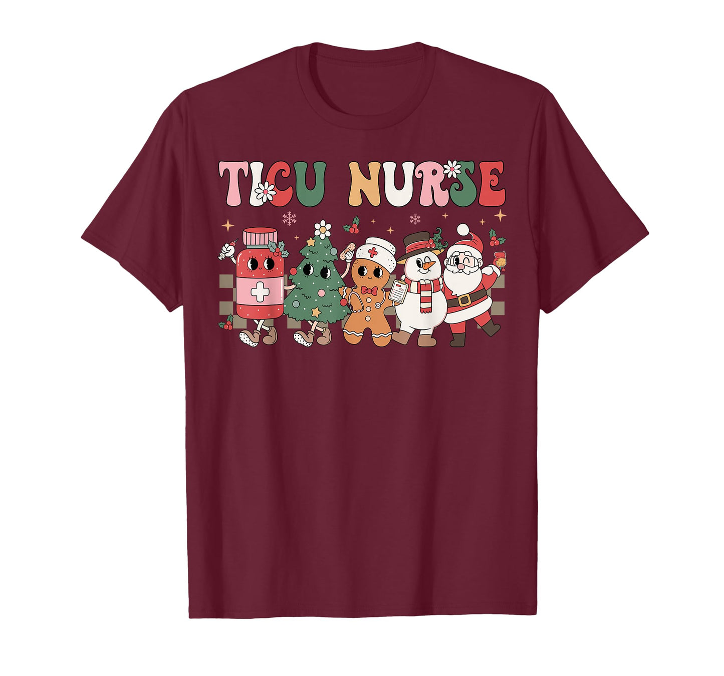 Retro TICU Nurse Christmas Intensive Care Unit Nursing Group T-Shirt