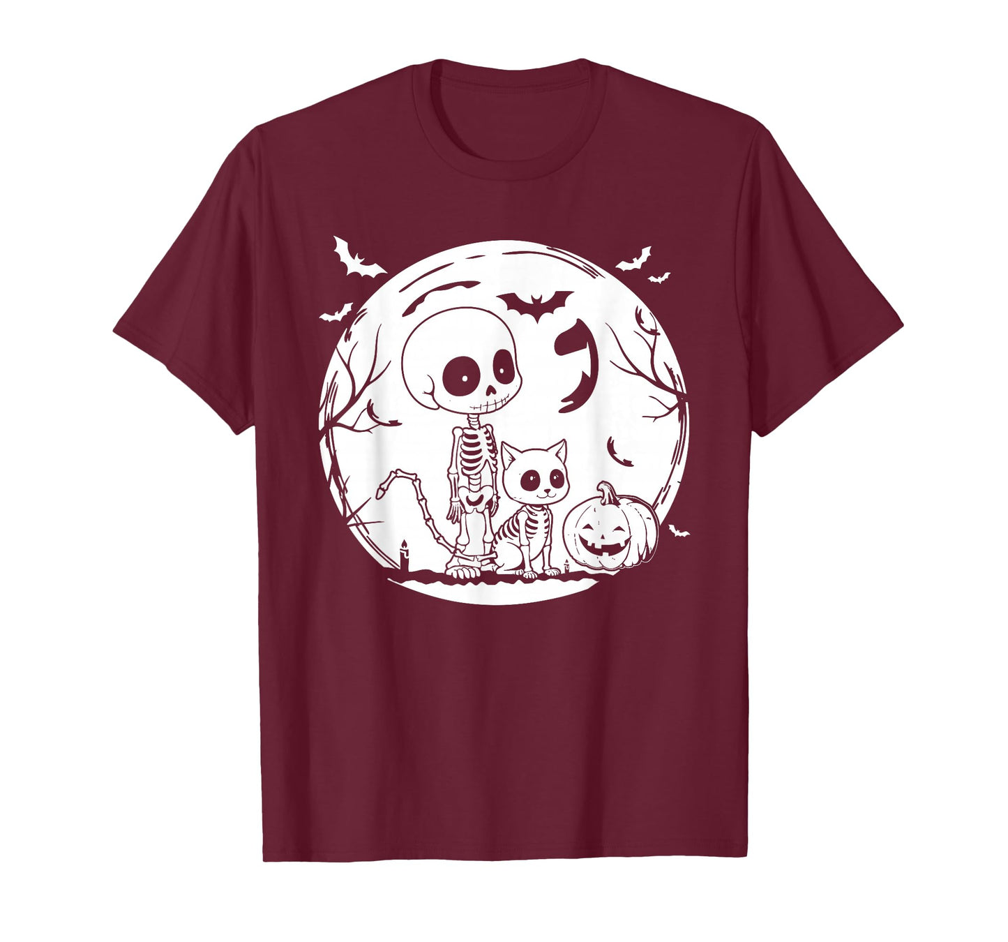 Skeleton and and cat Skeleton for Halloween Spooky Parties T-Shirt