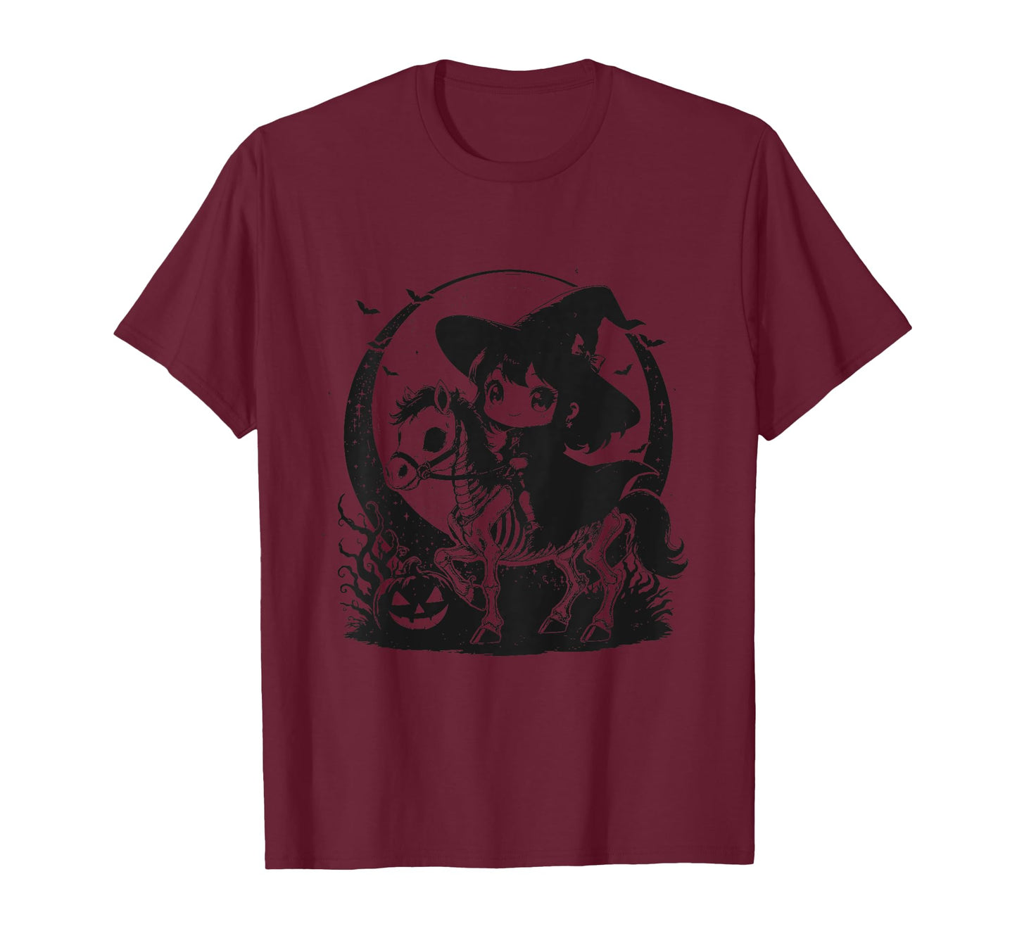 Girls Halloween Cute Witch Horse Skeleton Animal Graphic T-Shirt