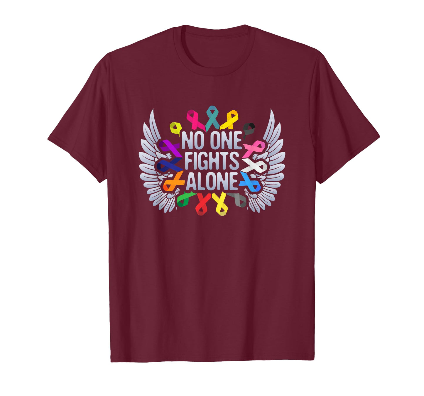No One Fights Alone Multicolor Ribbon For Cancer Awareness T-Shirt