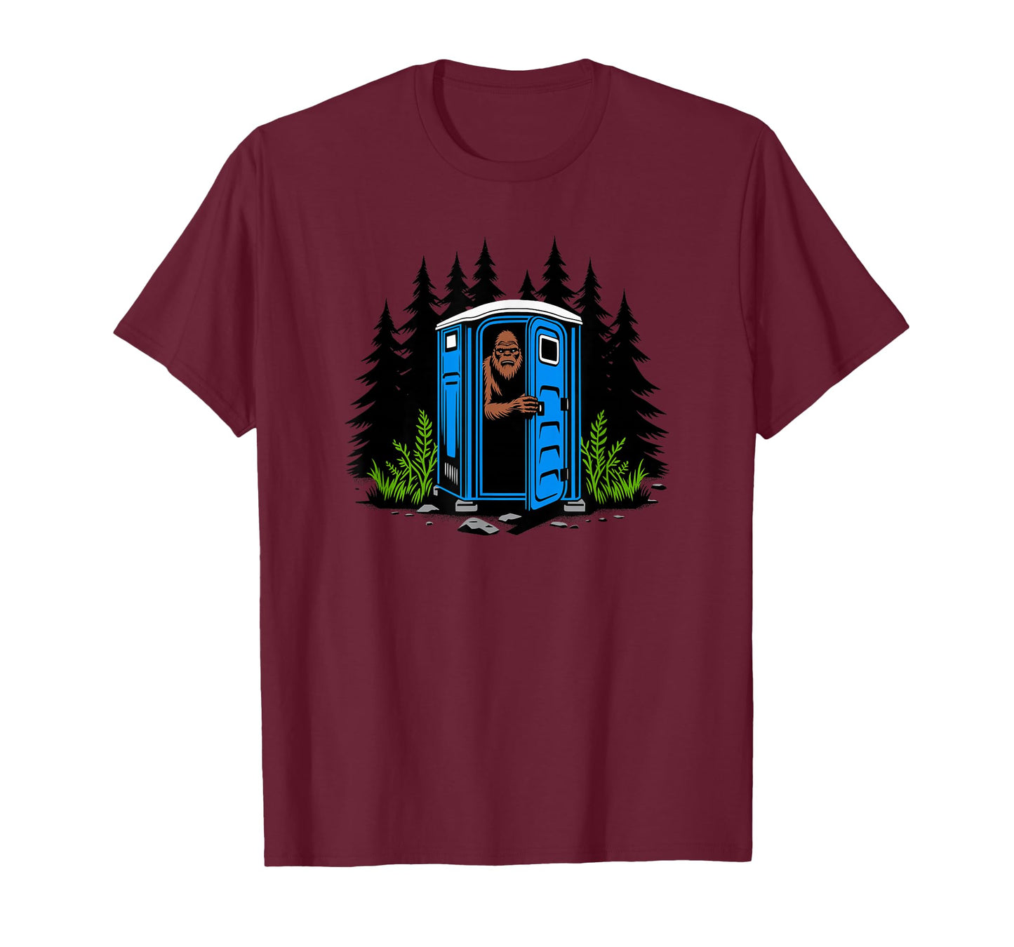 Utopia Sport Bigfoot Shop Bigfoot Peeking Out Of A Porta Potty In The Woods T-Shirt