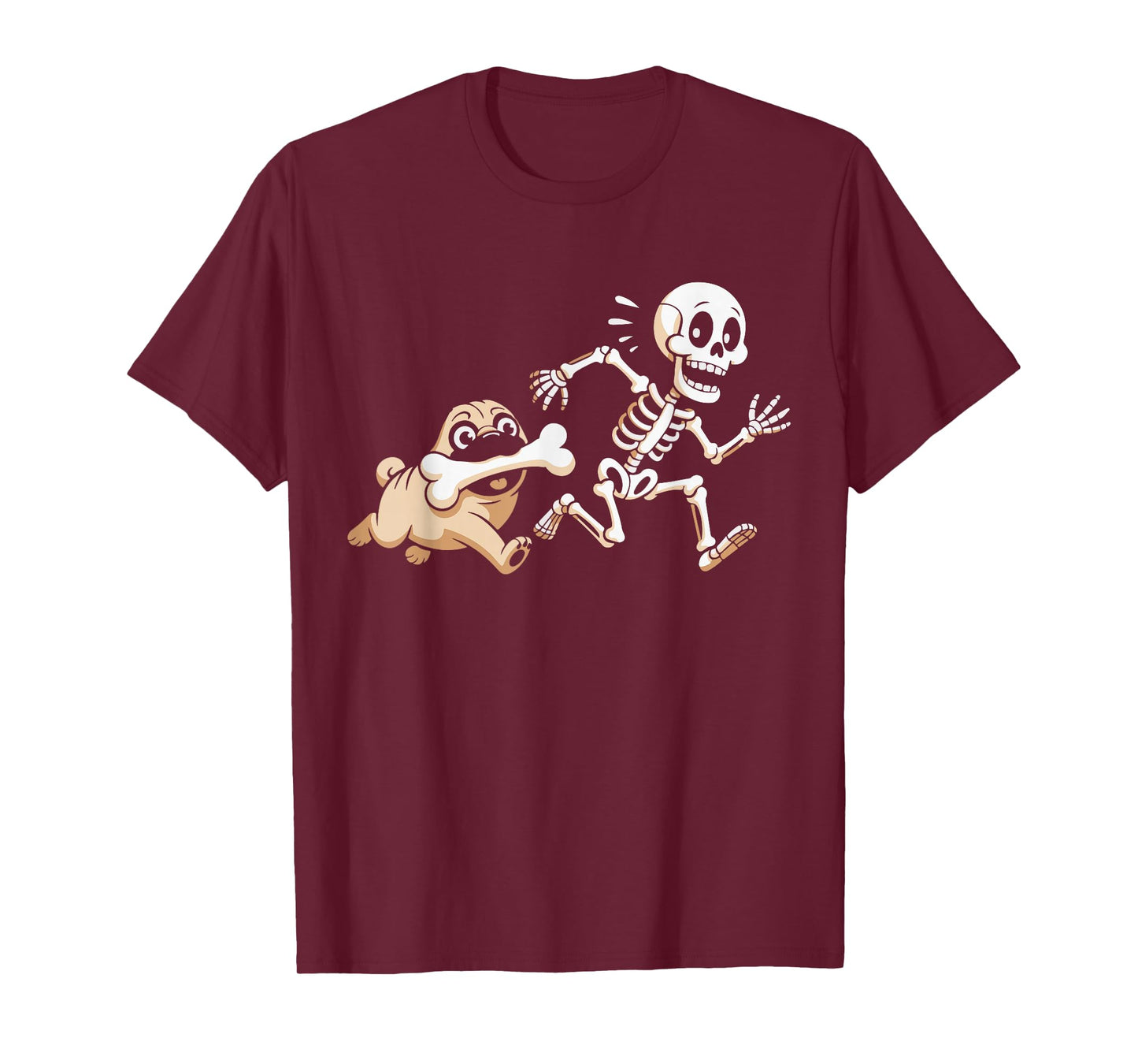 Halloween Pug Dog Steals Bone from Skeleton Funny Pet Lover T-Shirt