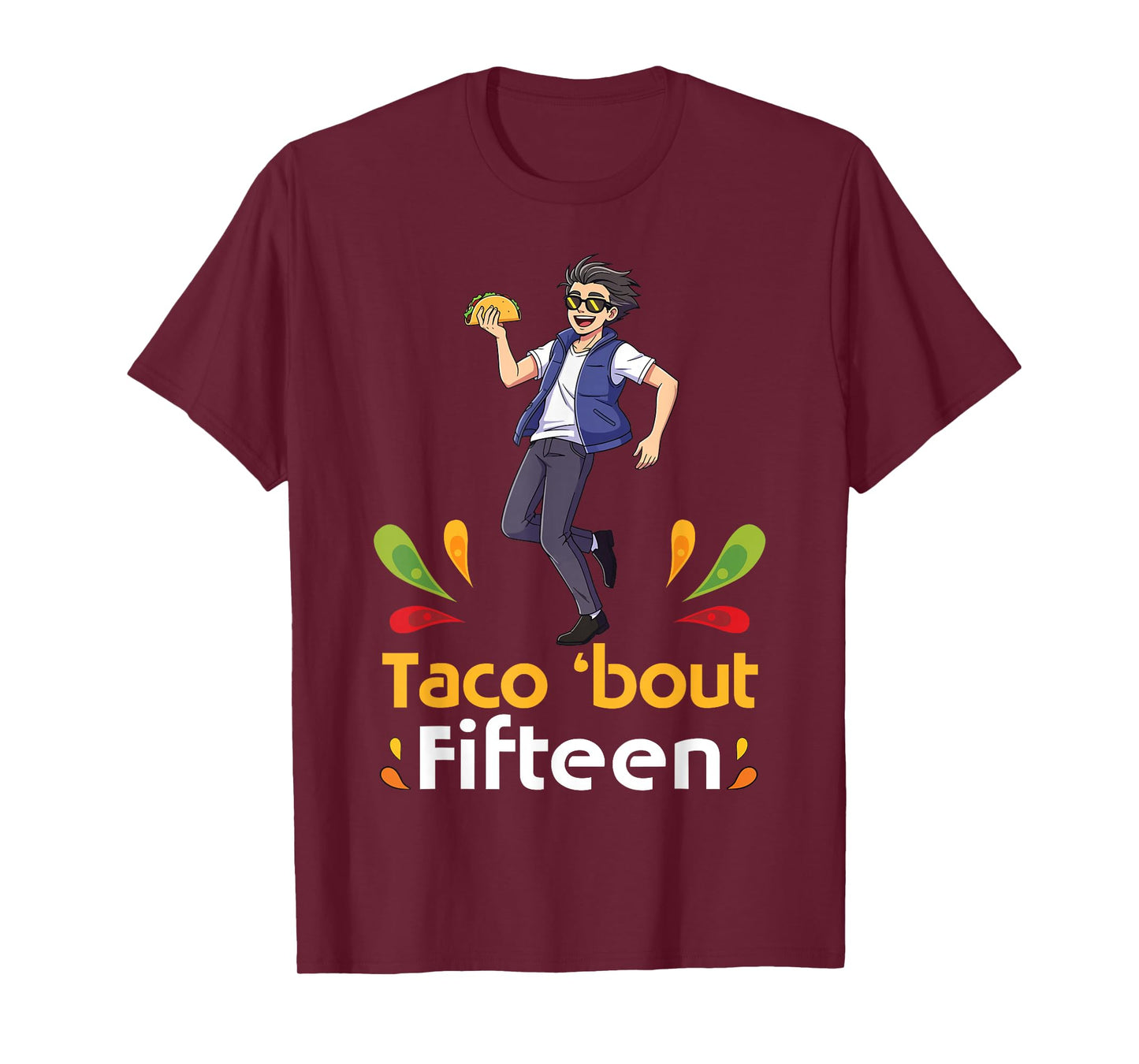 Cute Boy with Tacos Happy Birthday Taco Bout 15 Years Old T-Shirt