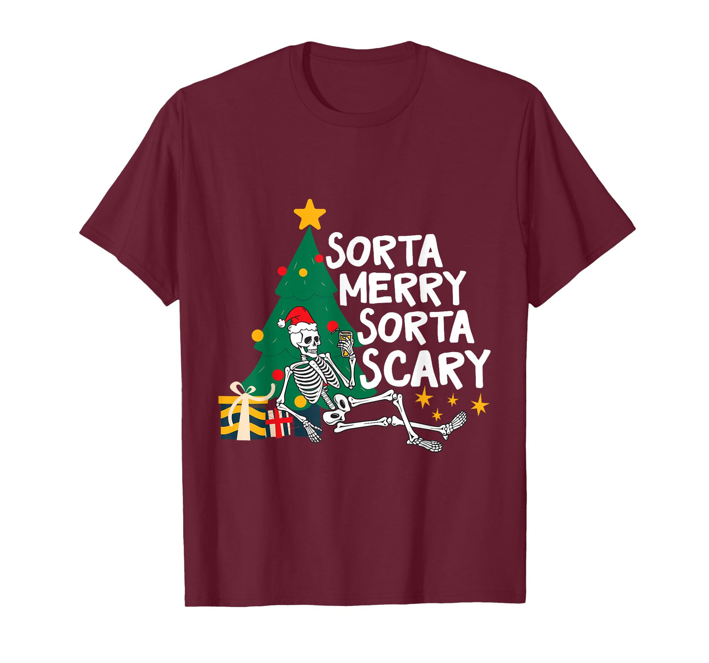 Funny Christmas Sorta Merry Sorta Scary Xmas Tree Skeleton T-Shirt