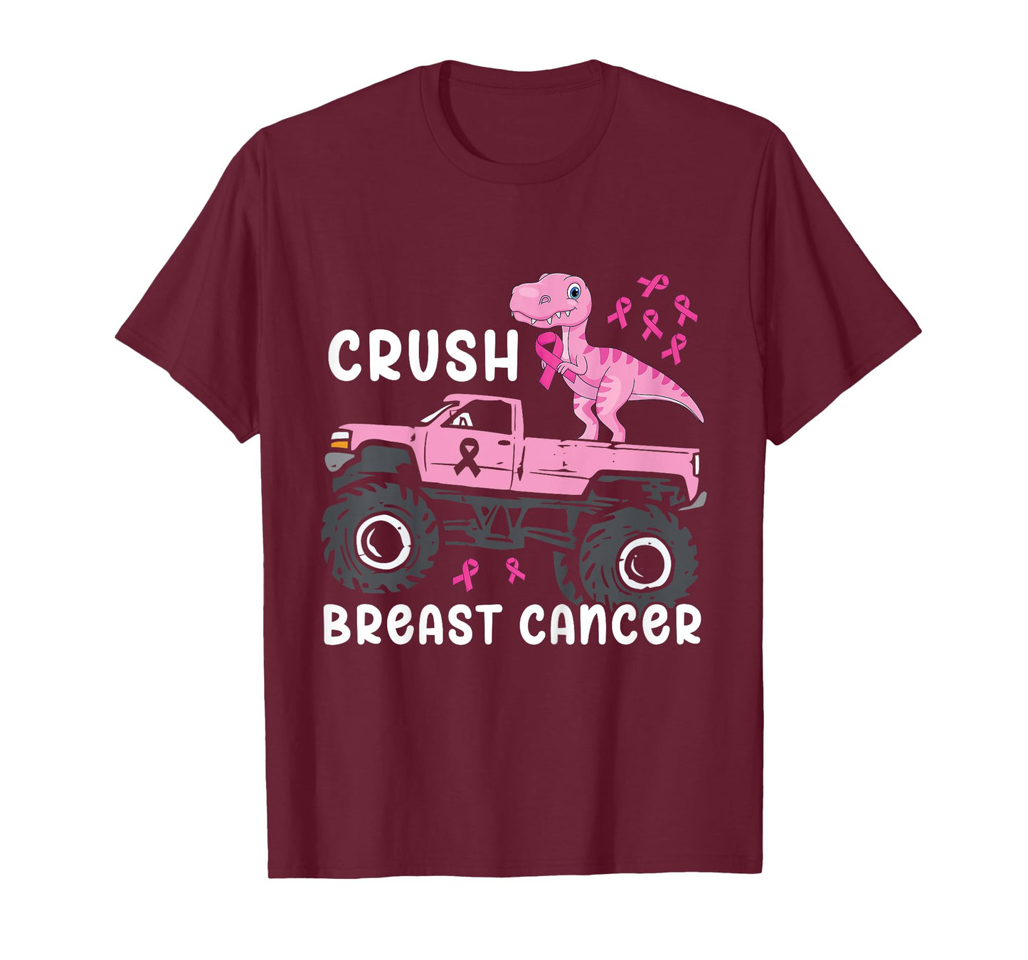Kids Crush Breast Cancer Monster Truck Dinosaur T Rex Boys Kids T-Shirt