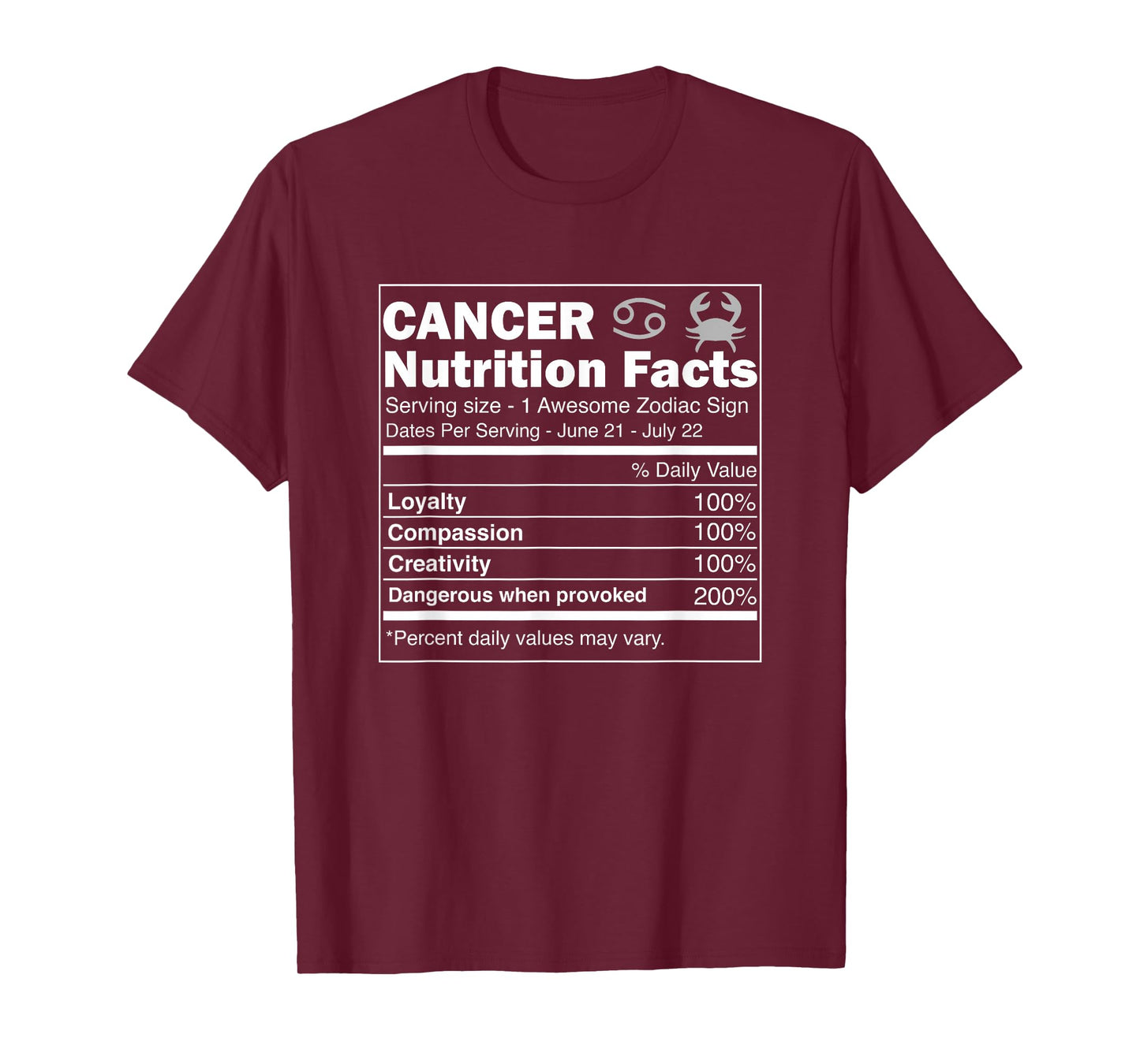Cancer Nutrition Facts Astrology Zodiac Sign Horoscope T-Shirt