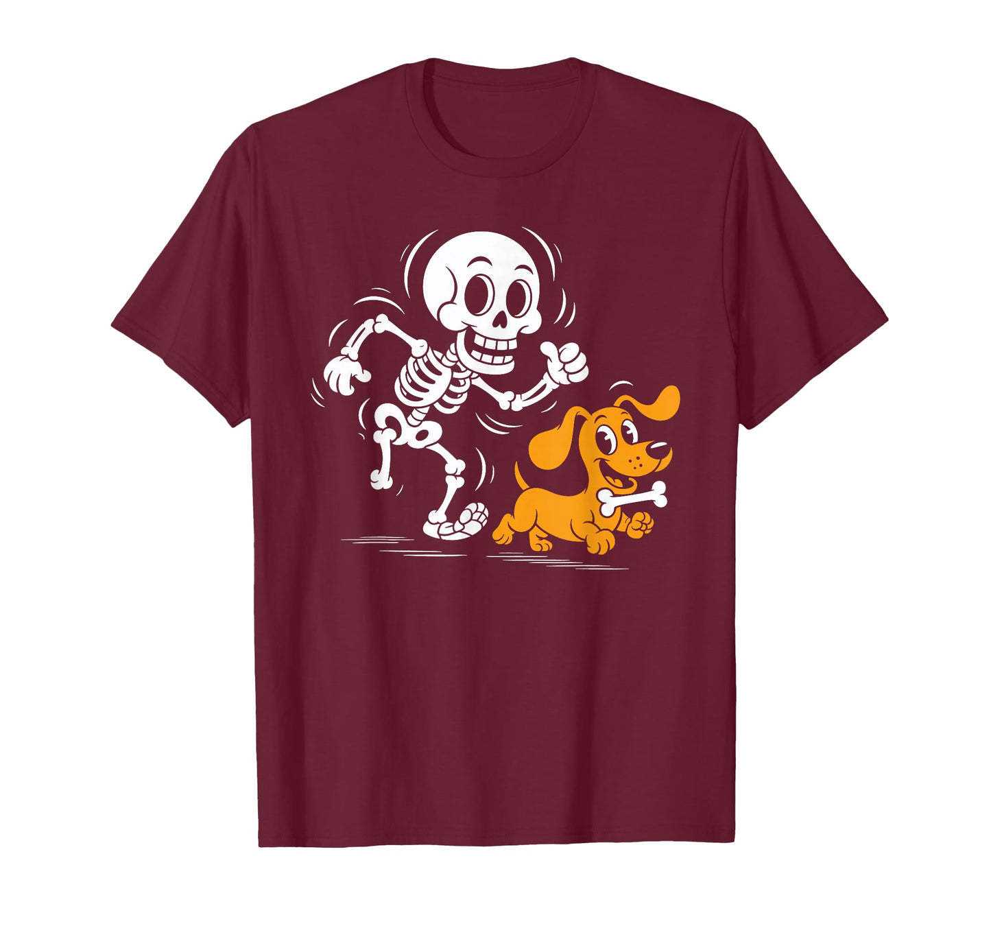 Skeleton Chasing Dachshund Dog Funny Halloween Wiener T-Shirt