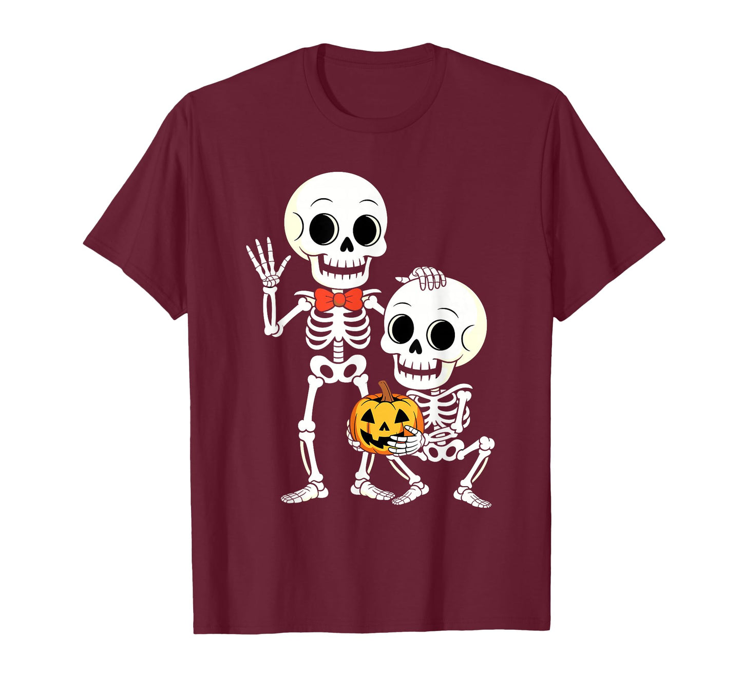 Cute Halloween Skeletons Holding Pumpkin Funny Cartoon T-Shirt