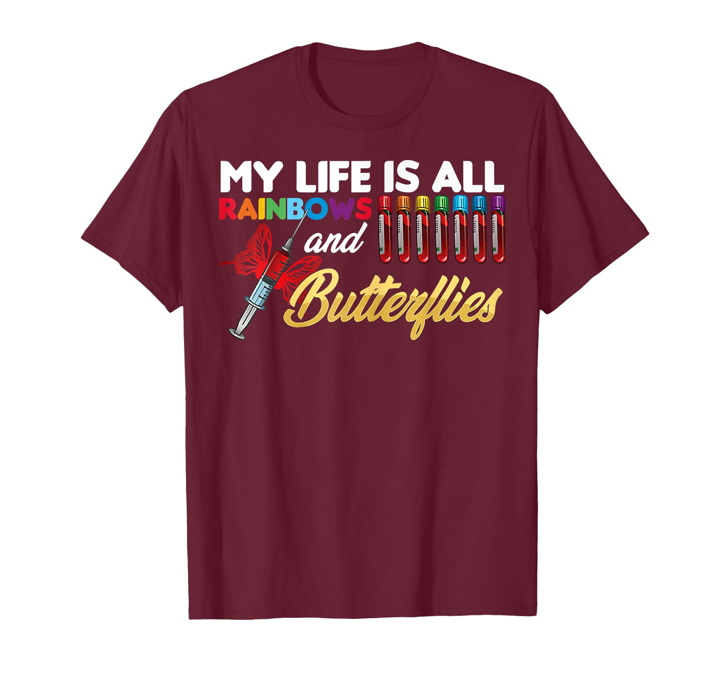 Reaction Glass Butterfly Rainbow Phlebotomy Laboratory T-Shirt